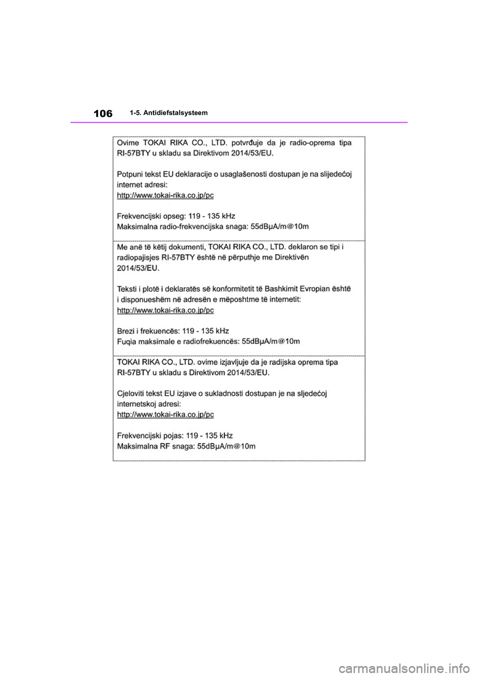 TOYOTA RAV4 HYBRID 2019  Instructieboekje (in Dutch) 1061-5. Antidiefstalsysteem
pM_RAV4-HV_OM_OM42D12E_(EE).book  Page 106  Friday, March 22, 2019  11:40 AM 
