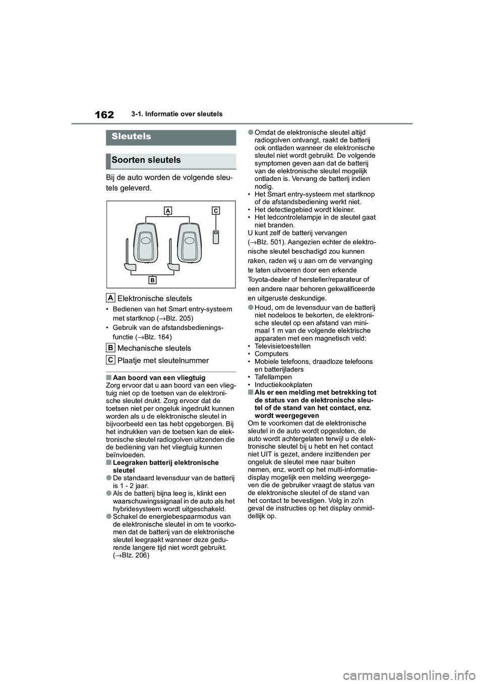 TOYOTA RAV4 HYBRID 2019 Instructieboekje (in Dutch) 1623-1. Informatie over sleutels
3-1.Informatie over sleutels
Bij de auto worden de volgende sleu-
tels geleverd.Elektronische sleutels
• Bedienen van het Smart entry-systeem met startknop ( →Blz. TOYOTA RAV4 HYBRID 2019 Instructieboekje (in Dutch) 1623-1. Informatie over sleutels
3-1.Informatie over sleutels
Bij de auto worden de volgende sleu-
tels geleverd.Elektronische sleutels
• Bedienen van het Smart entry-systeem met startknop ( →Blz.