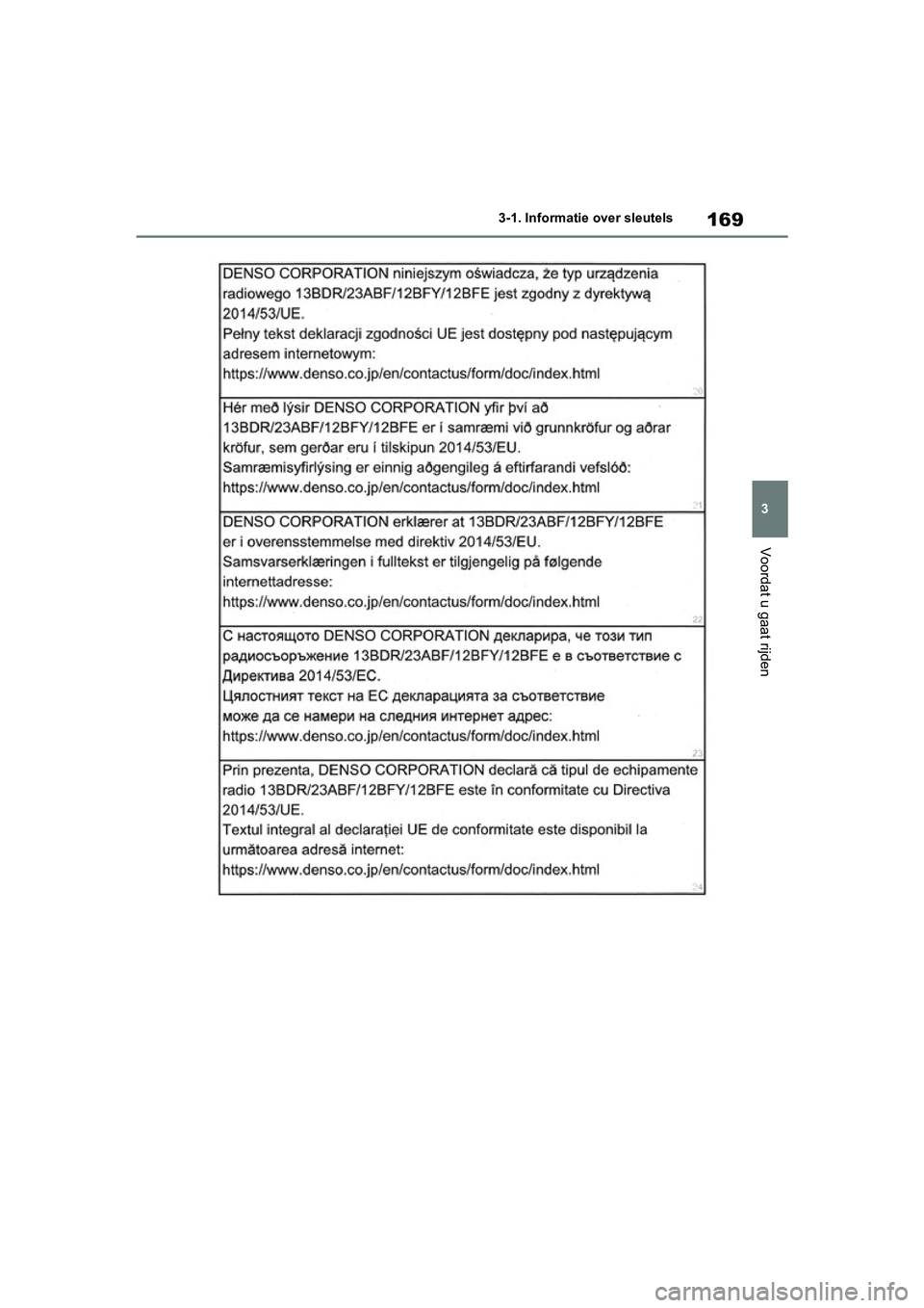 TOYOTA RAV4 HYBRID 2019 Instructieboekje (in Dutch) 169
3
3-1. Informatie
over sleutels
Voordat u gaat rijden
pM_RAV4-HV_OM_OM42D12E_(EE) .book Page 169 Friday, March 22, 2019 11:40 AM TOYOTA RAV4 HYBRID 2019 Instructieboekje (in Dutch) 169
3
3-1. Informatie
over sleutels
Voordat u gaat rijden
pM_RAV4-HV_OM_OM42D12E_(EE) .book Page 169 Friday, March 22, 2019 11:40 AM