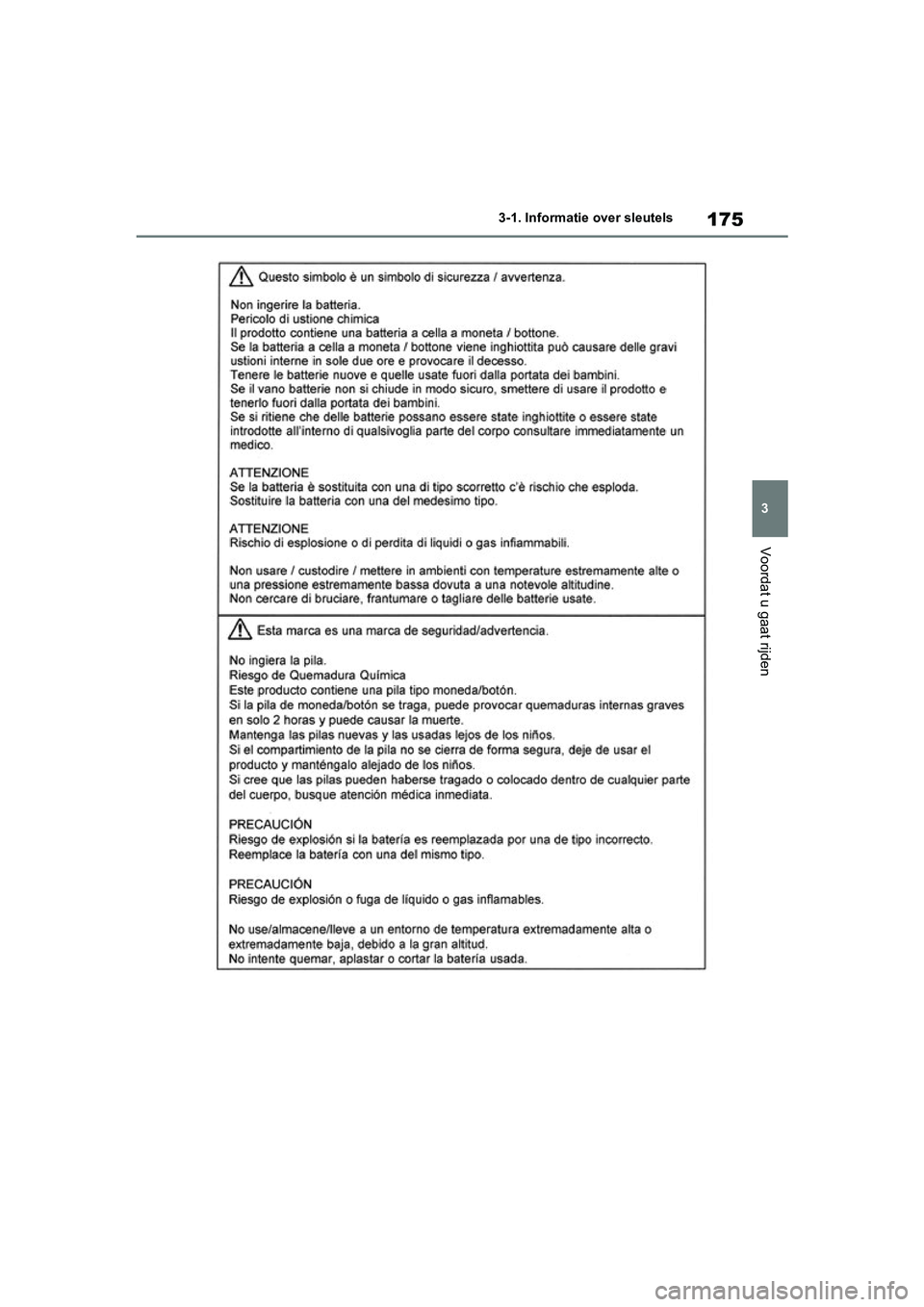 TOYOTA RAV4 HYBRID 2019  Instructieboekje (in Dutch) 175
3
3-1. Informatie
 over sleutels
Voordat u gaat rijden
pM_RAV4-HV_OM_OM42D12E_(EE) .book  Page 175  Friday, March 22, 2019  11:40 AM 