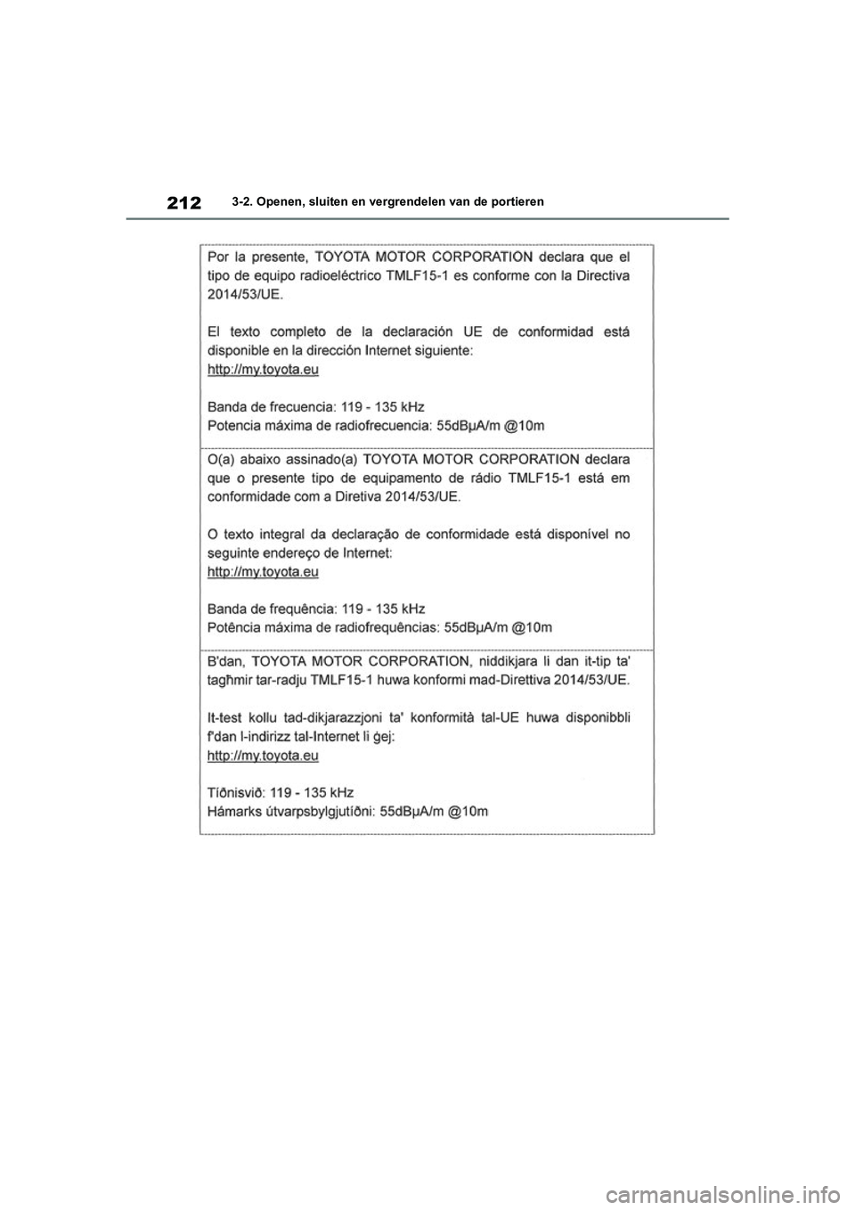 TOYOTA RAV4 HYBRID 2019  Instructieboekje (in Dutch) 2123-2. Openen, sluiten en vergrendelen van de portieren
pM_RAV4-HV_OM_OM42D12E_(EE) .book  Page 212  Friday, March 22, 2019  11:40 AM 