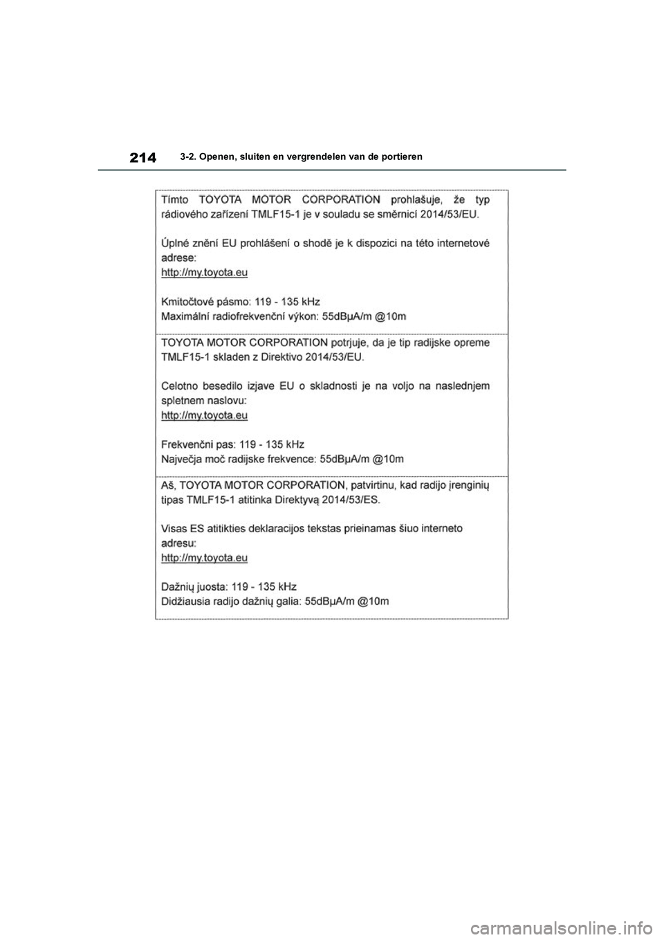 TOYOTA RAV4 HYBRID 2019  Instructieboekje (in Dutch) 2143-2. Openen, sluiten en vergrendelen van de portieren
pM_RAV4-HV_OM_OM42D12E_(EE) .book  Page 214  Friday, March 22, 2019  11:40 AM 