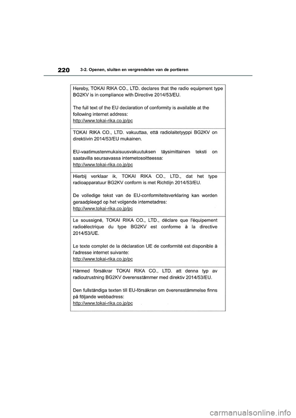 TOYOTA RAV4 HYBRID 2019  Instructieboekje (in Dutch) 2203-2. Openen, sluiten en vergrendelen van de portieren
pM_RAV4-HV_OM_OM42D12E_(EE) .book  Page 220  Friday, March 22, 2019  11:40 AM 