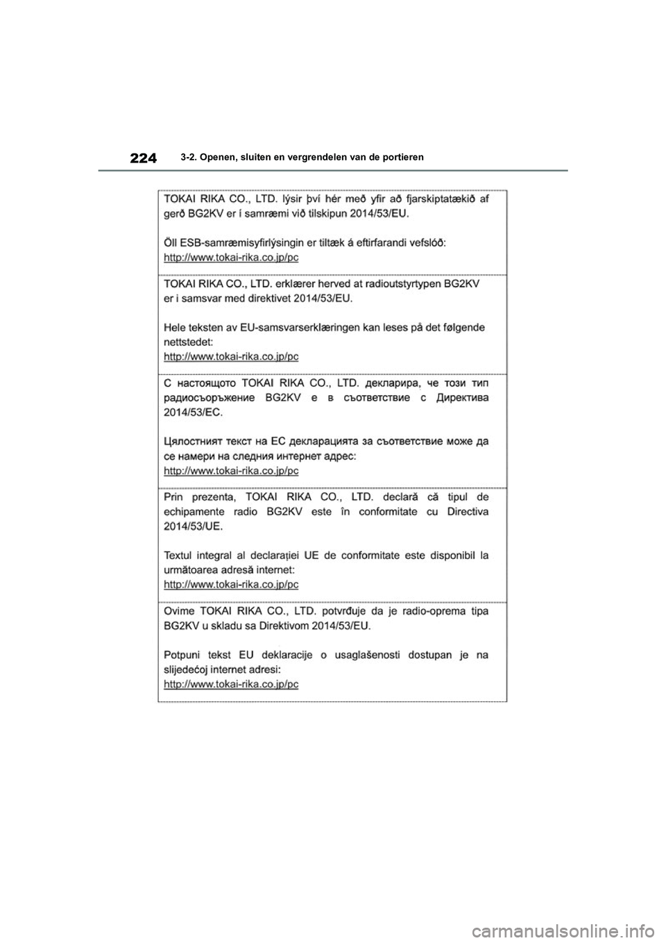 TOYOTA RAV4 HYBRID 2019  Instructieboekje (in Dutch) 2243-2. Openen, sluiten en vergrendelen van de portieren
pM_RAV4-HV_OM_OM42D12E_(EE) .book  Page 224  Friday, March 22, 2019  11:40 AM 