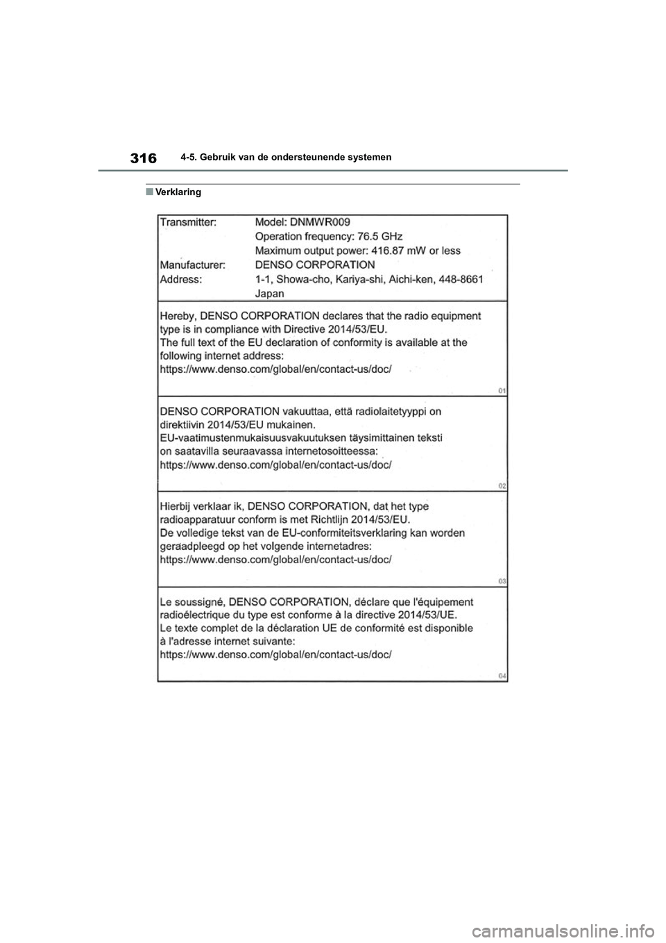 TOYOTA RAV4 HYBRID 2019 Instructieboekje (in Dutch) 3164-5. Gebruik van de ondersteunende systemen
■Verklaring
pM_RAV4-HV_OM_OM42D12E_(EE) .book Page 316 Friday, March 22, 2019 11:40 AM TOYOTA RAV4 HYBRID 2019 Instructieboekje (in Dutch) 3164-5. Gebruik van de ondersteunende systemen
■Verklaring
pM_RAV4-HV_OM_OM42D12E_(EE) .book Page 316 Friday, March 22, 2019 11:40 AM
