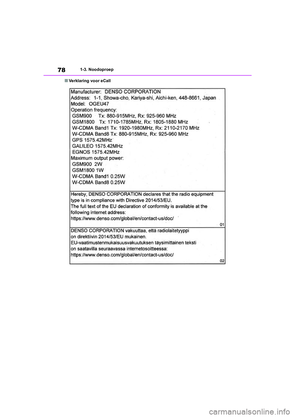 TOYOTA RAV4 HYBRID 2019 Instructieboekje (in Dutch) 781-3. Noodoproep
■Verklaring voor eCall
pM_RAV4-HV_OM_OM42D12E_(EE).book Page 78 Friday, March 22, 2019 11:40 AM TOYOTA RAV4 HYBRID 2019 Instructieboekje (in Dutch) 781-3. Noodoproep
■Verklaring voor eCall
pM_RAV4-HV_OM_OM42D12E_(EE).book Page 78 Friday, March 22, 2019 11:40 AM