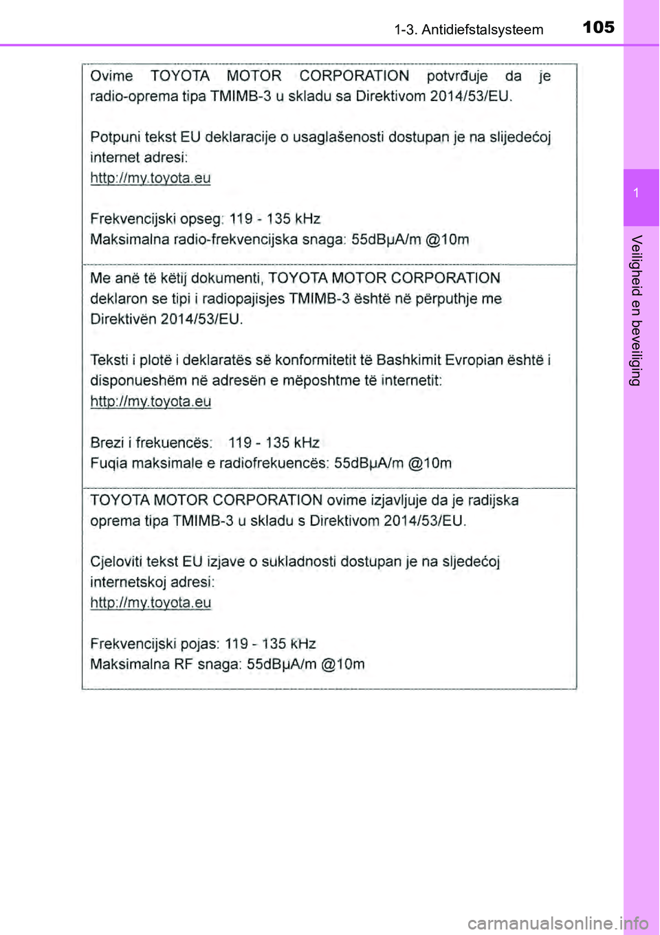 TOYOTA RAV4 HYBRID 2018 Instructieboekje (in Dutch) 1051-3. Antidiefstalsysteem
1
Veiligheid en beveiliging TOYOTA RAV4 HYBRID 2018 Instructieboekje (in Dutch) 1051-3. Antidiefstalsysteem
1
Veiligheid en beveiliging