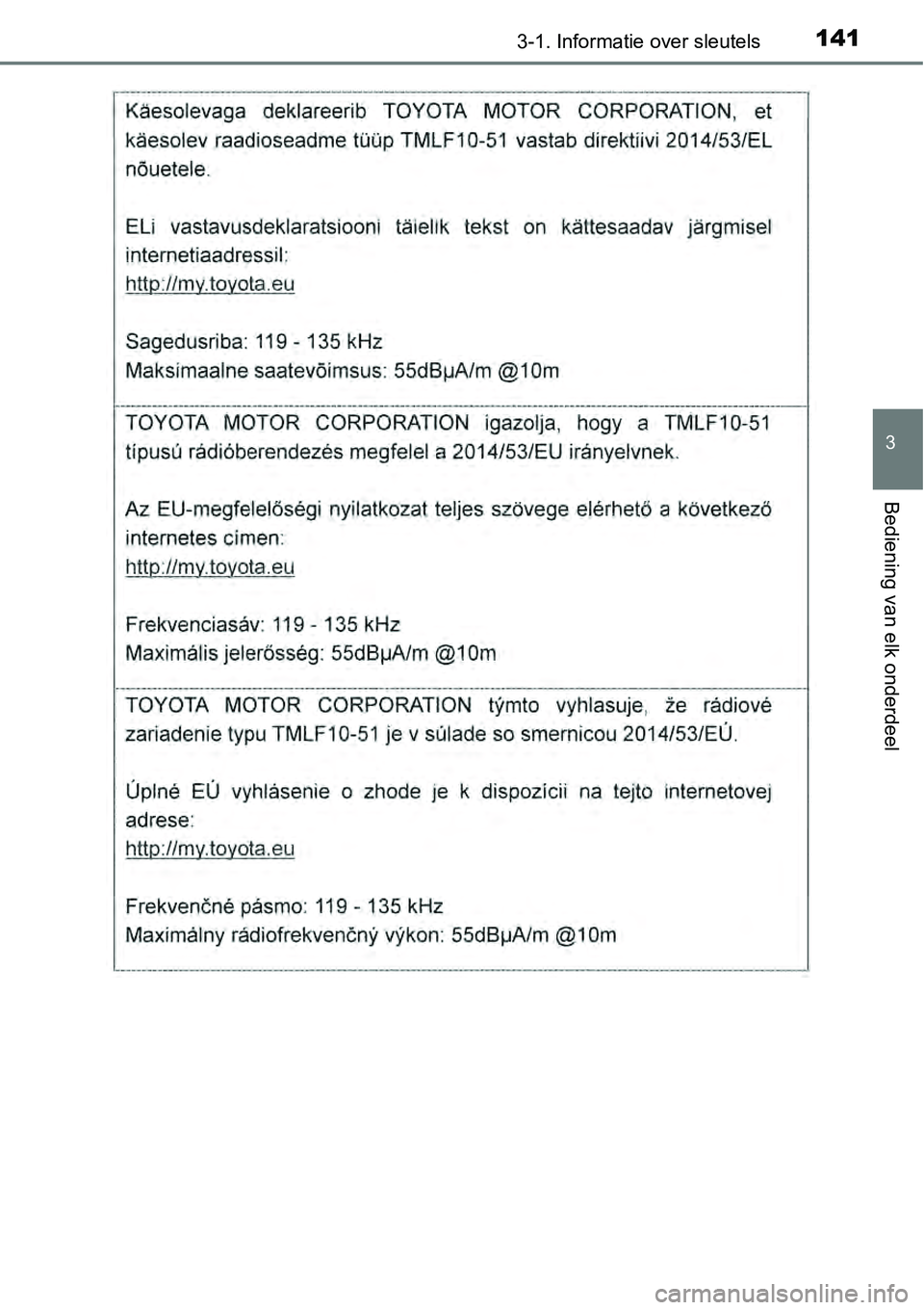 TOYOTA RAV4 HYBRID 2018 Instructieboekje (in Dutch) 1413-1. Informatie over sleutels
3
Bediening van elk onderdeel TOYOTA RAV4 HYBRID 2018 Instructieboekje (in Dutch) 1413-1. Informatie over sleutels
3
Bediening van elk onderdeel