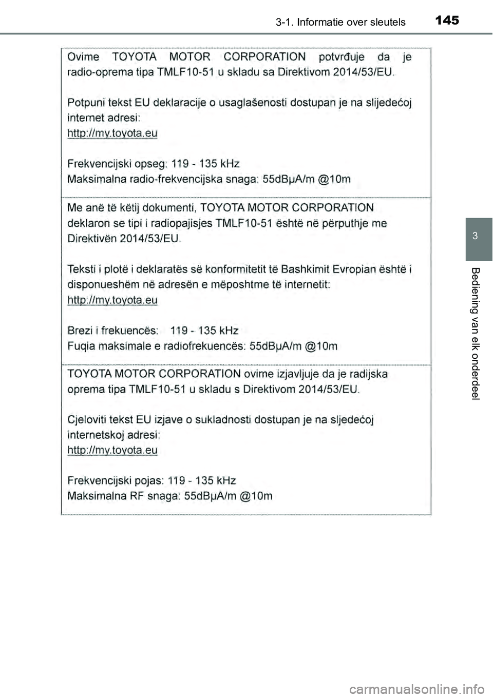 TOYOTA RAV4 HYBRID 2018 Instructieboekje (in Dutch) 1453-1. Informatie over sleutels
3
Bediening van elk onderdeel TOYOTA RAV4 HYBRID 2018 Instructieboekje (in Dutch) 1453-1. Informatie over sleutels
3
Bediening van elk onderdeel