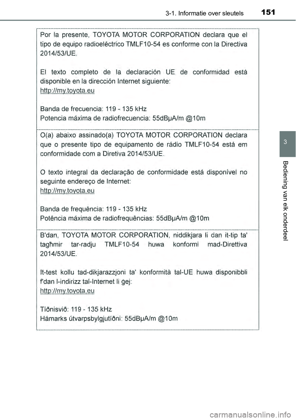 TOYOTA RAV4 HYBRID 2018  Instructieboekje (in Dutch) 1513-1. Informatie over sleutels
3
Bediening van elk onderdeel 