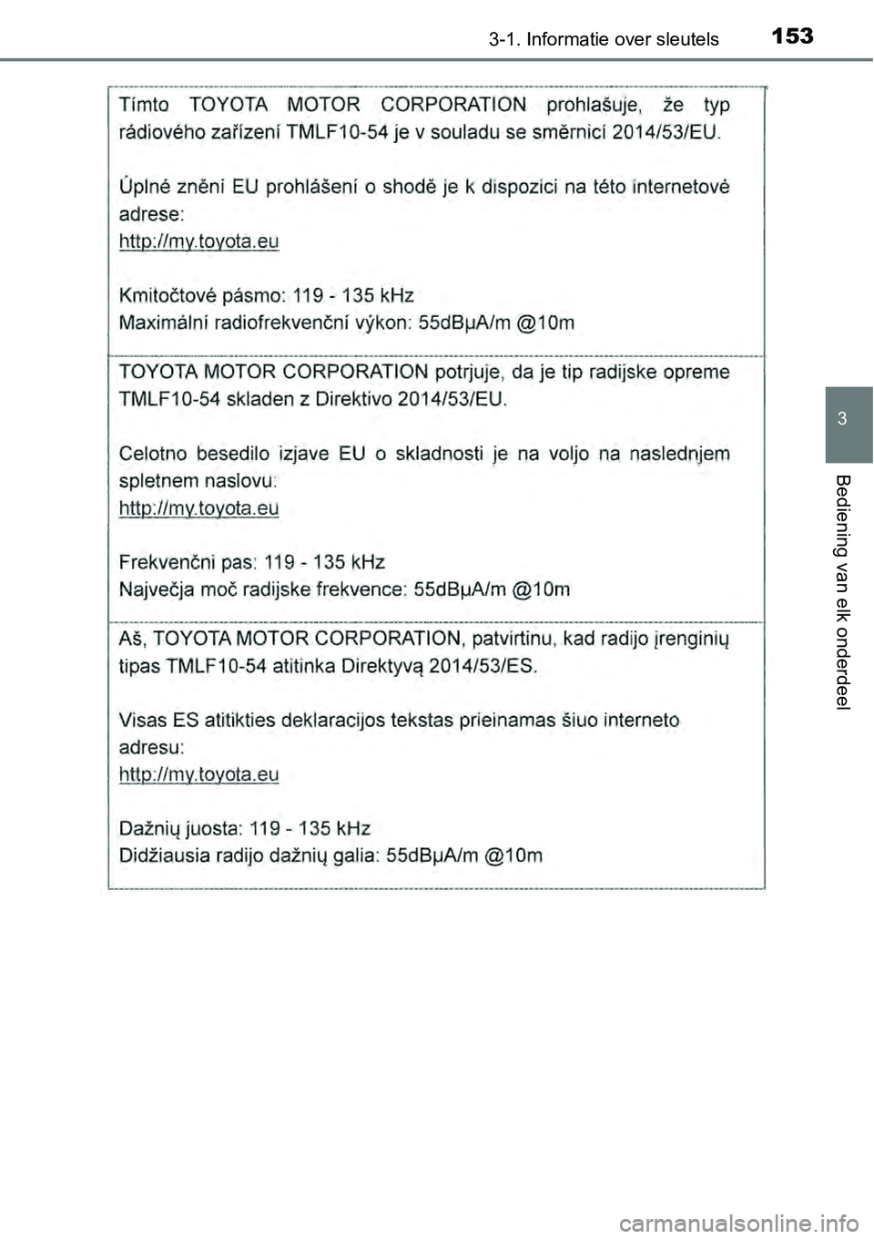 TOYOTA RAV4 HYBRID 2018  Instructieboekje (in Dutch) 1533-1. Informatie over sleutels
3
Bediening van elk onderdeel 