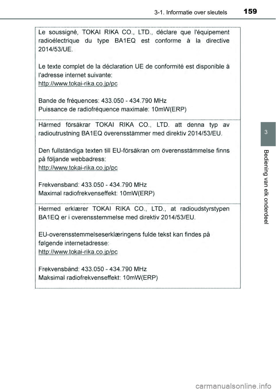 TOYOTA RAV4 HYBRID 2018  Instructieboekje (in Dutch) 1593-1. Informatie over sleutels
3
Bediening van elk onderdeel 