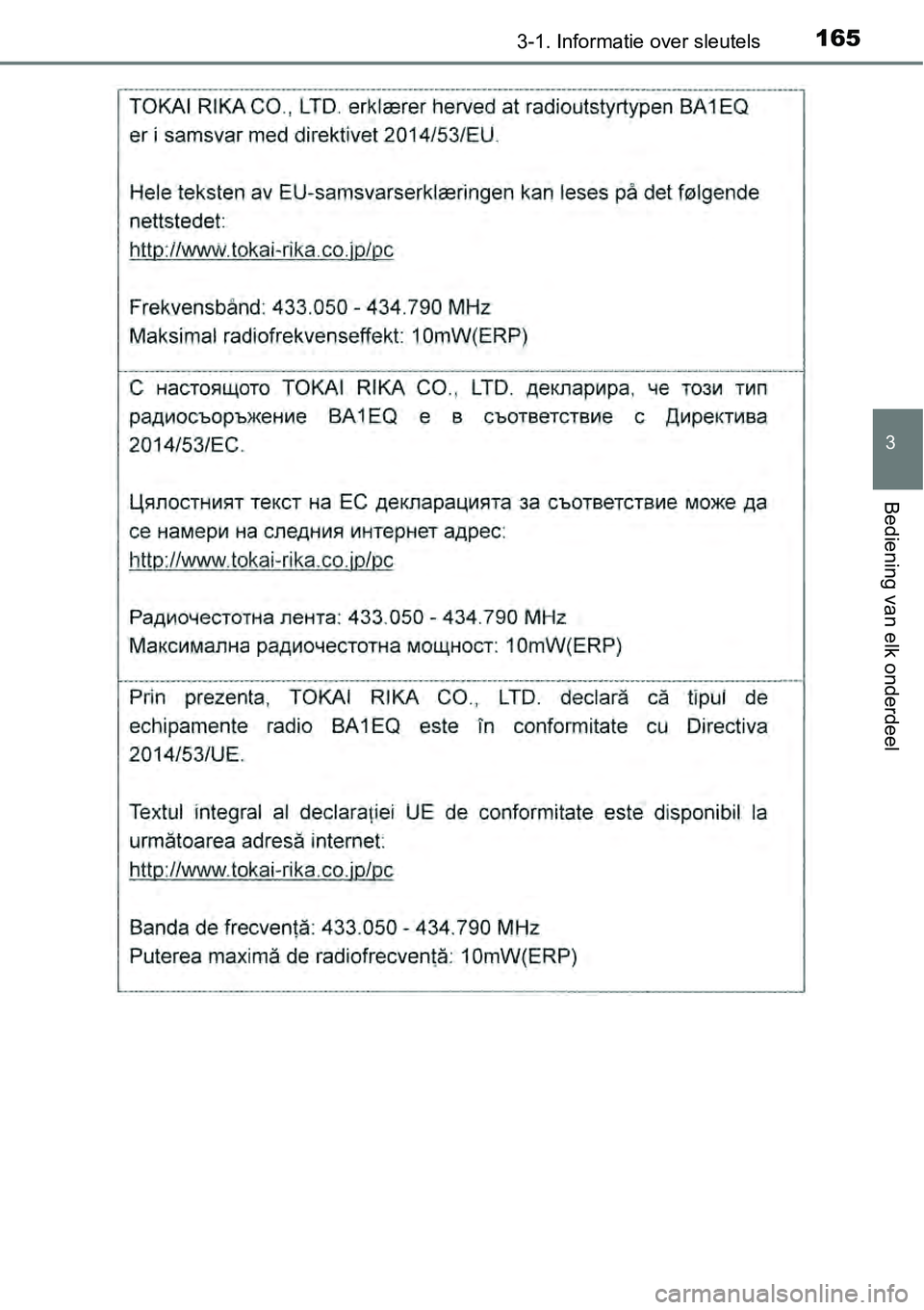 TOYOTA RAV4 HYBRID 2018  Instructieboekje (in Dutch) 1653-1. Informatie over sleutels
3
Bediening van elk onderdeel 