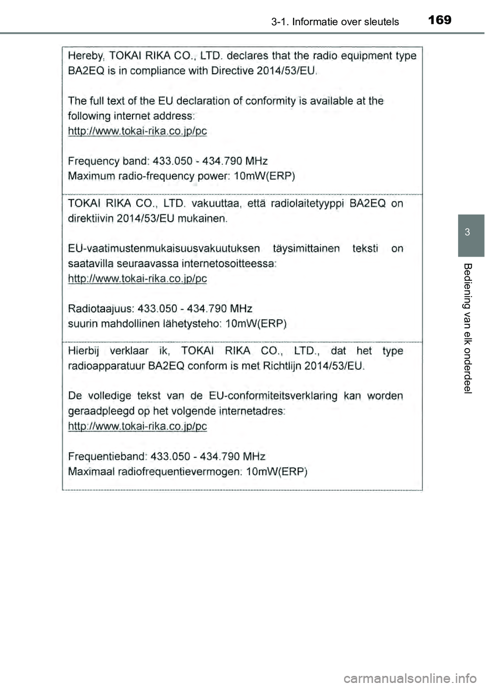 TOYOTA RAV4 HYBRID 2018  Instructieboekje (in Dutch) 1693-1. Informatie over sleutels
3
Bediening van elk onderdeel 