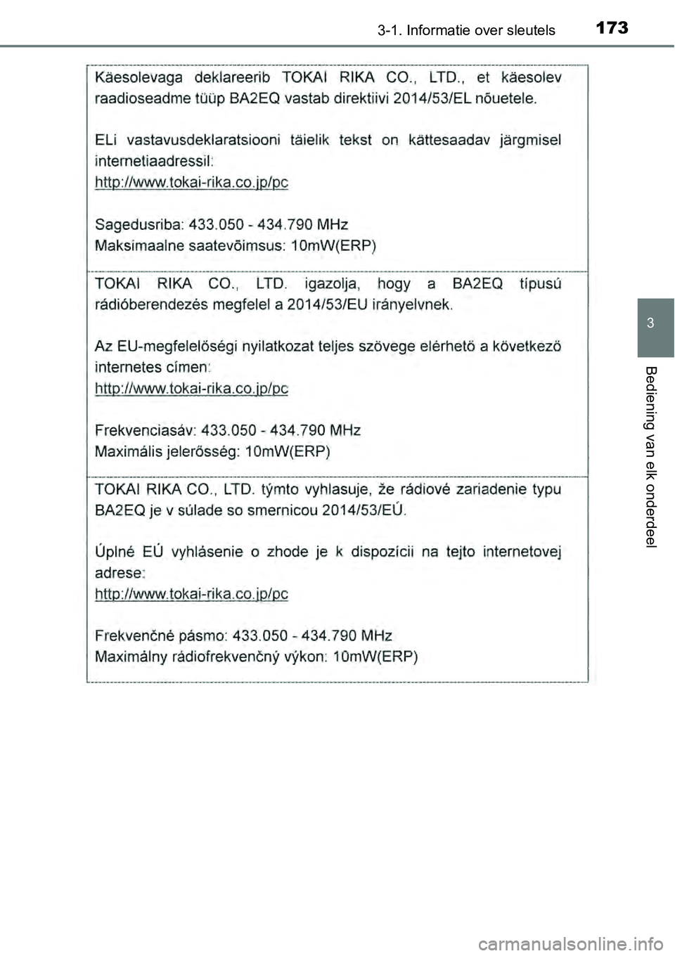 TOYOTA RAV4 HYBRID 2018  Instructieboekje (in Dutch) 1733-1. Informatie over sleutels
3
Bediening van elk onderdeel 
