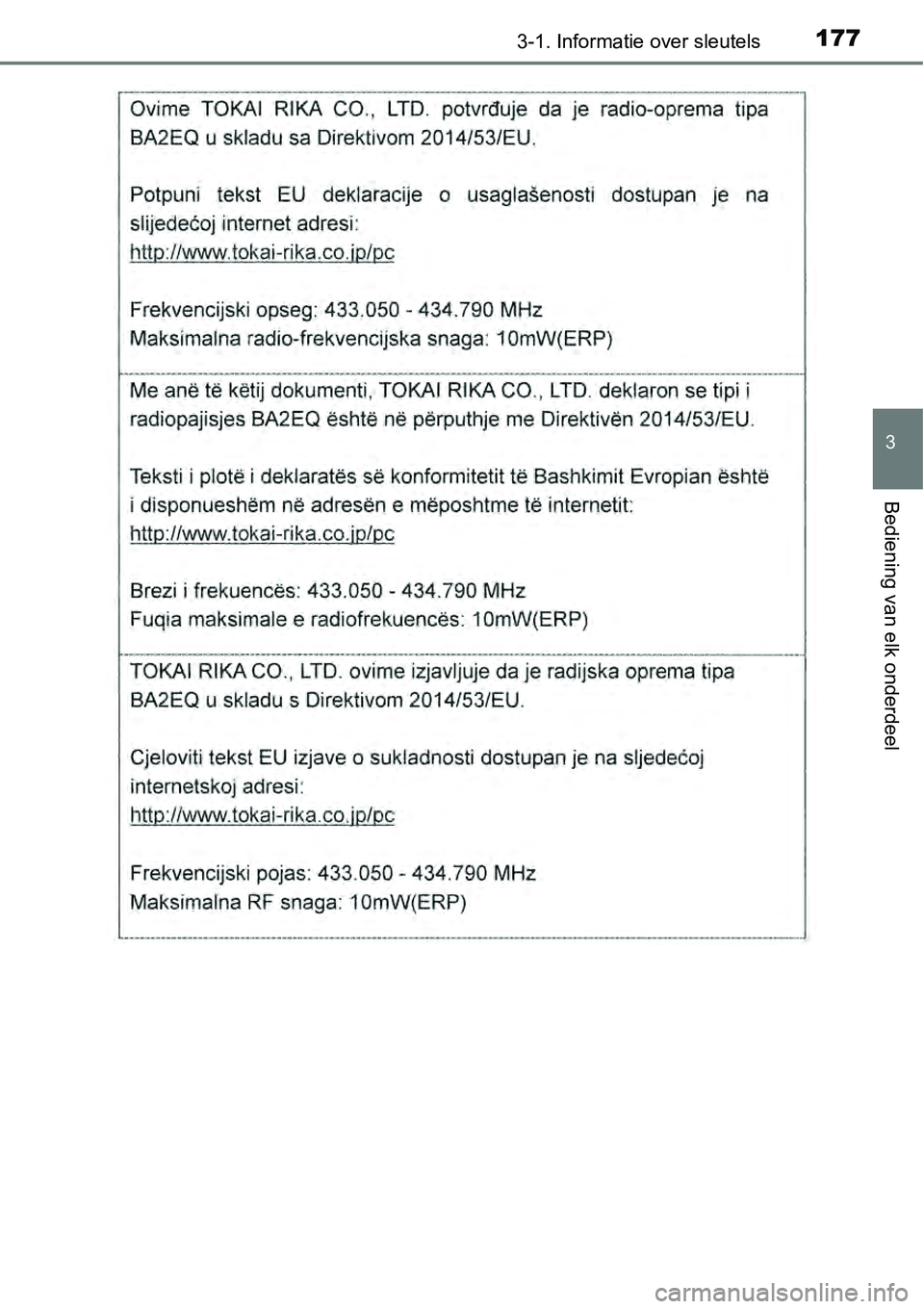 TOYOTA RAV4 HYBRID 2018  Instructieboekje (in Dutch) 1773-1. Informatie over sleutels
3
Bediening van elk onderdeel 