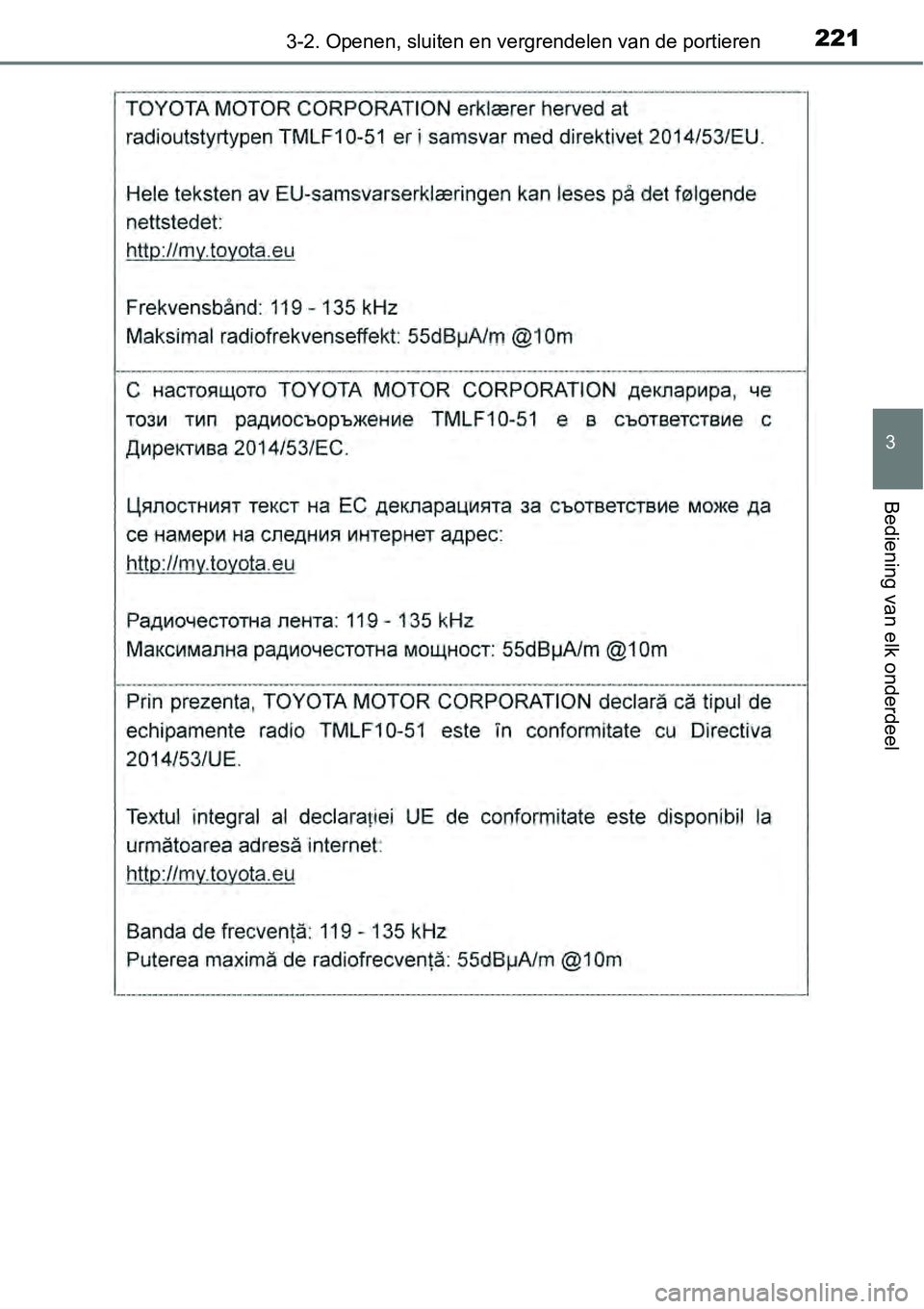 TOYOTA RAV4 HYBRID 2018  Instructieboekje (in Dutch) 2213-2. Openen, sluiten en vergrendelen van de portieren
3
Bediening van elk onderdeel 