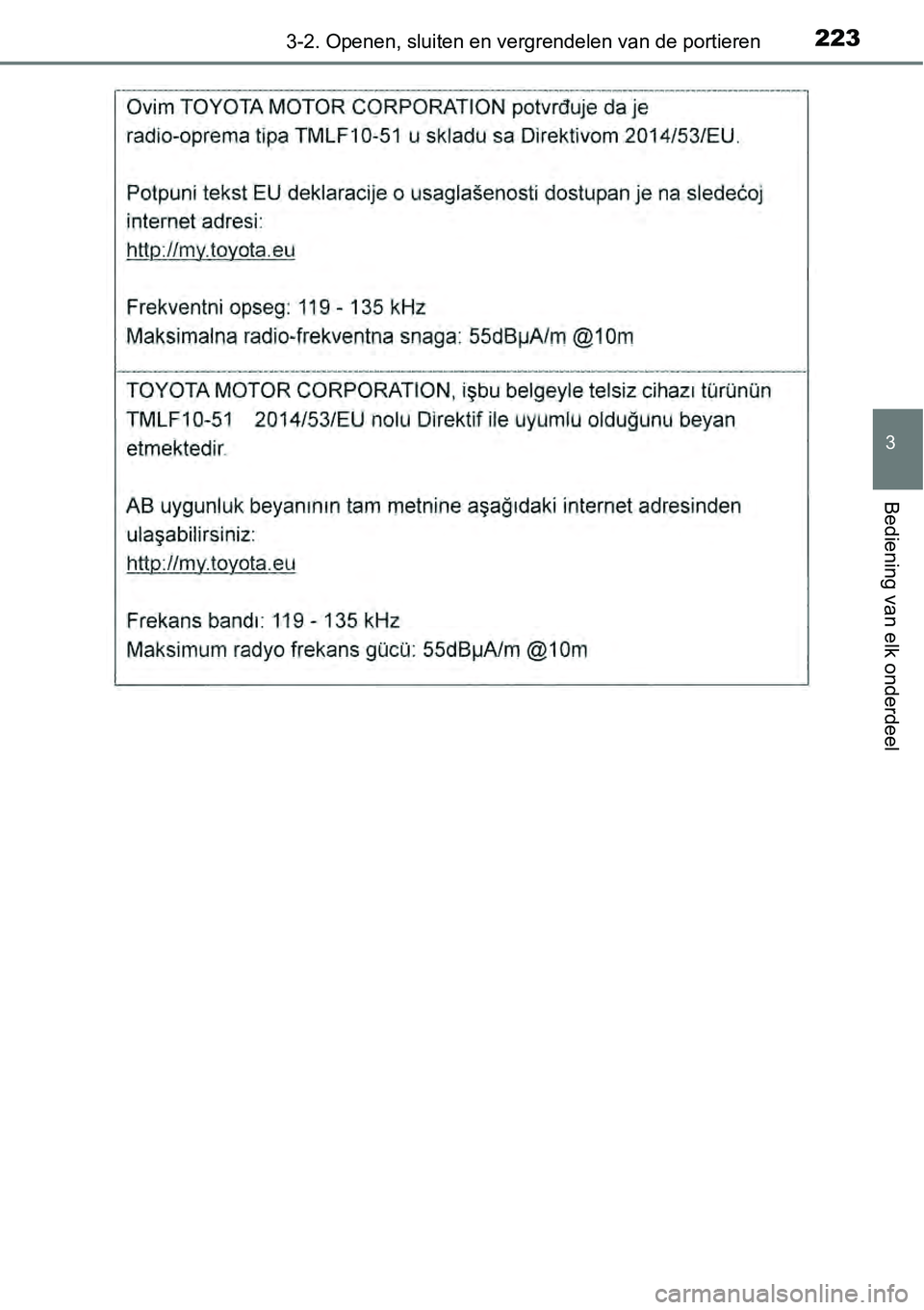 TOYOTA RAV4 HYBRID 2018  Instructieboekje (in Dutch) 2233-2. Openen, sluiten en vergrendelen van de portieren
3
Bediening van elk onderdeel 