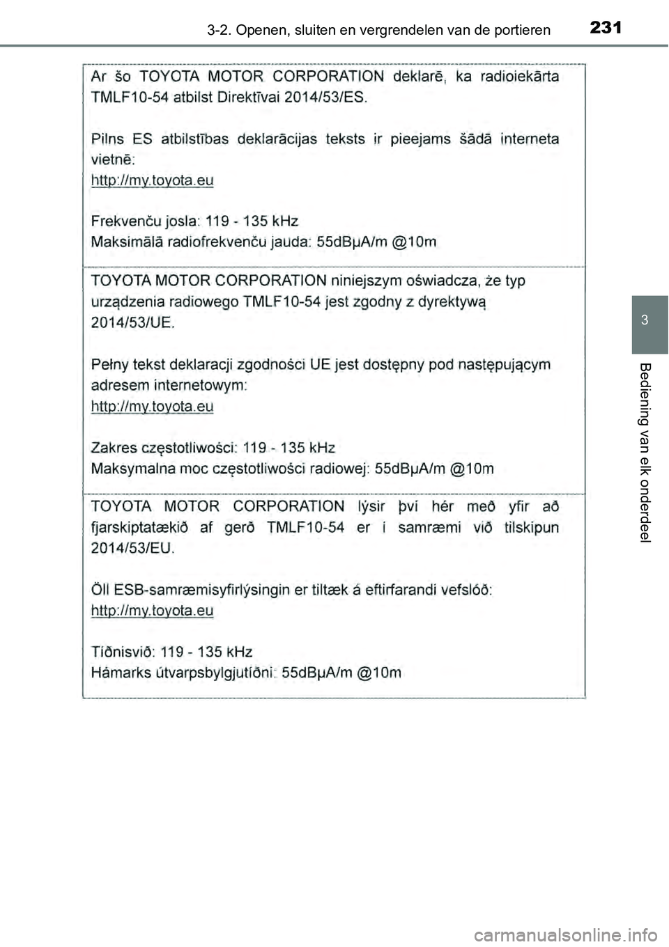 TOYOTA RAV4 HYBRID 2018  Instructieboekje (in Dutch) 2313-2. Openen, sluiten en vergrendelen van de portieren
3
Bediening van elk onderdeel 