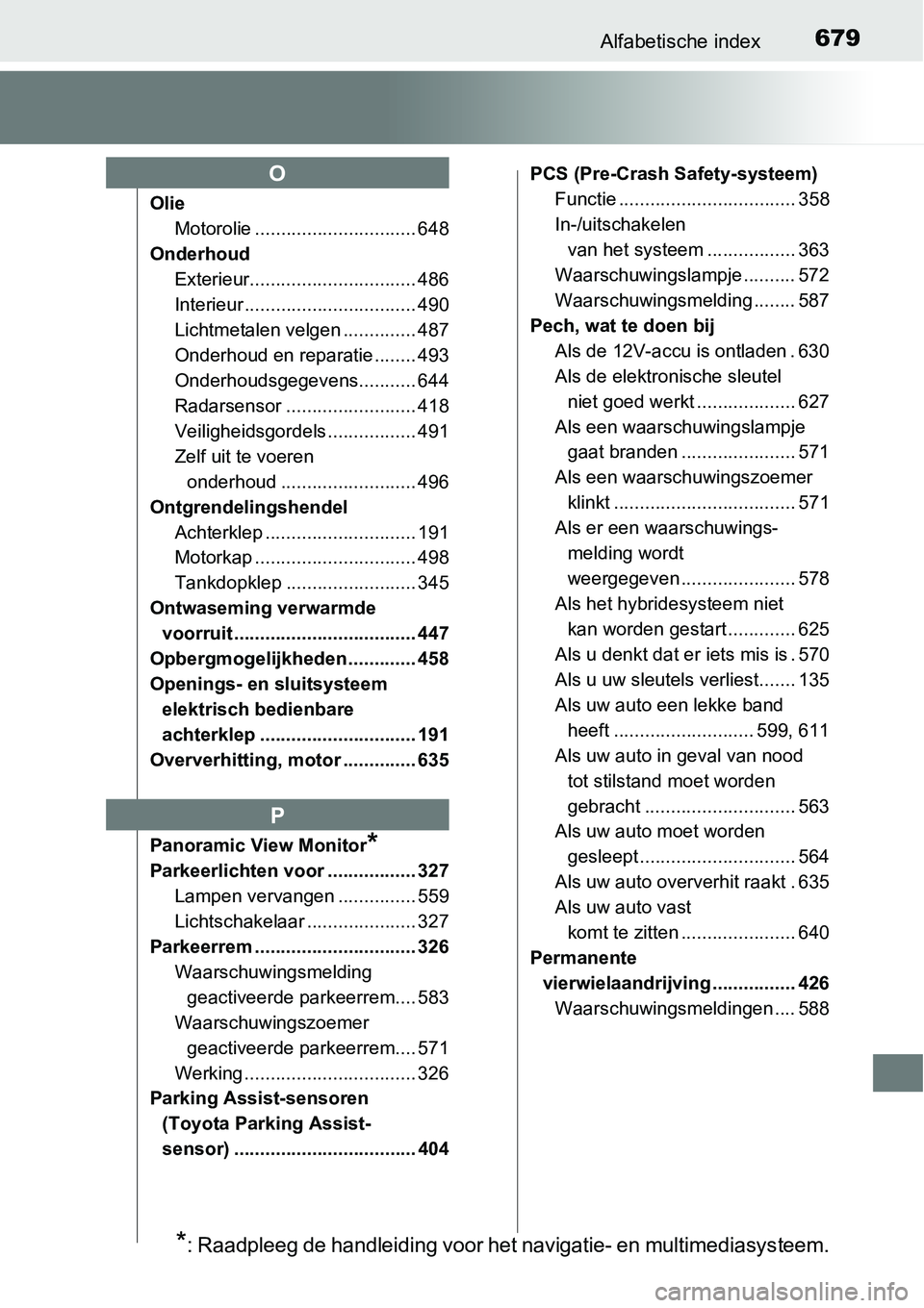 TOYOTA RAV4 HYBRID 2018  Instructieboekje (in Dutch) 679Alfabetische index
OlieMotorolie ............................... 648
Onderhoud Exterieur................................ 486
Interieur ................................. 490
Lichtmetalen velgen ....