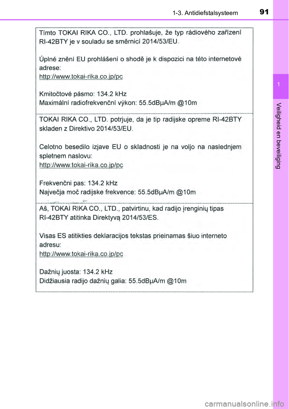 TOYOTA RAV4 HYBRID 2018 Instructieboekje (in Dutch) 911-3. Antidiefstalsysteem
1
Veiligheid en beveiliging TOYOTA RAV4 HYBRID 2018 Instructieboekje (in Dutch) 911-3. Antidiefstalsysteem
1
Veiligheid en beveiliging