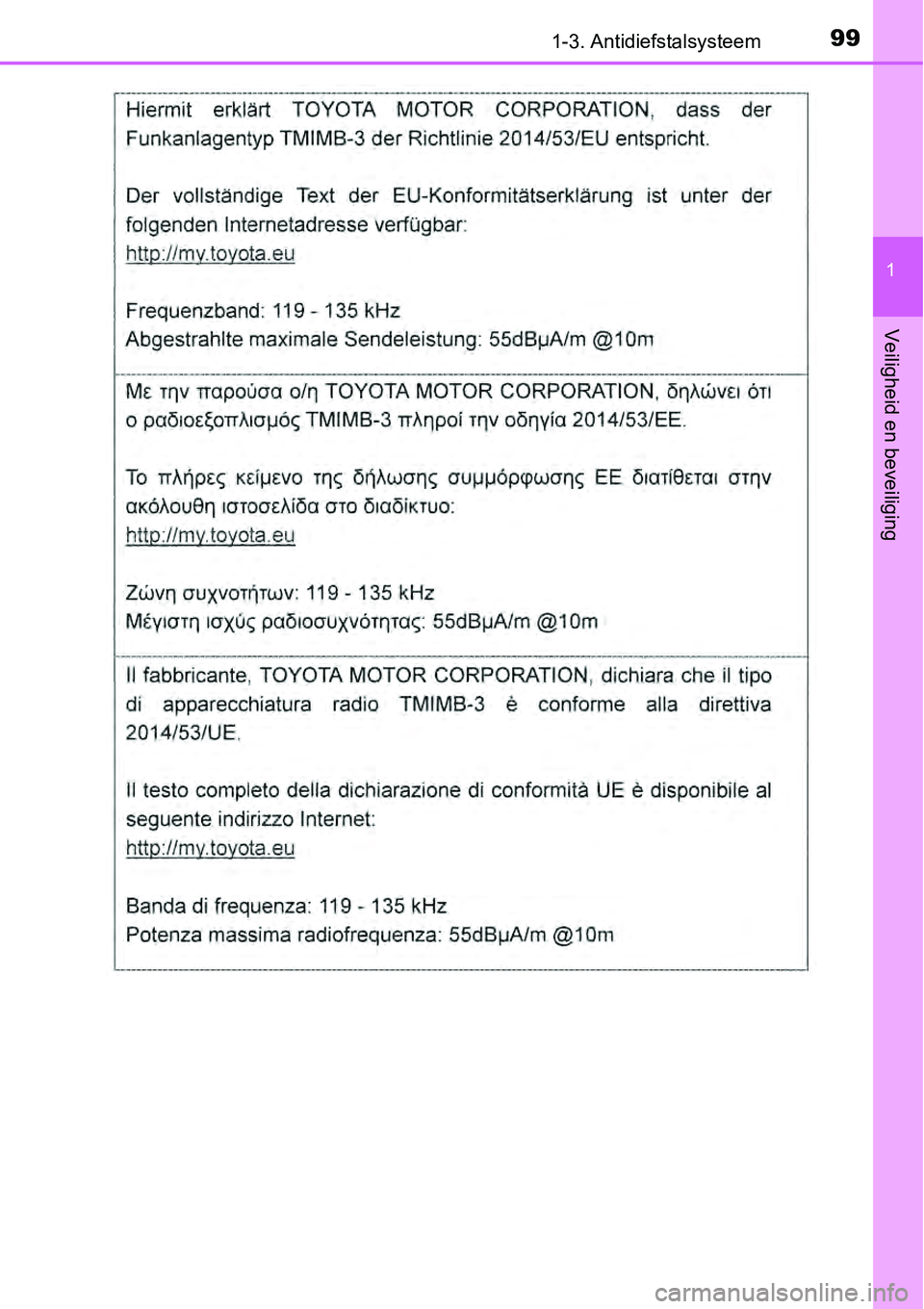 TOYOTA RAV4 HYBRID 2018 Instructieboekje (in Dutch) 991-3. Antidiefstalsysteem
1
Veiligheid en beveiliging TOYOTA RAV4 HYBRID 2018 Instructieboekje (in Dutch) 991-3. Antidiefstalsysteem
1
Veiligheid en beveiliging