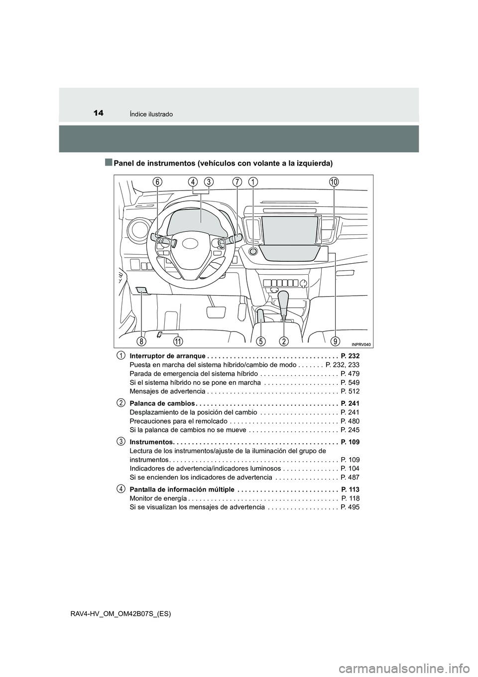 TOYOTA RAV4 HYBRID 2017 Manual del propietario (in Spanish) 14Índice ilustrado
RAV4-HV_OM_OM42B07S_(ES)
■Panel de instrumentos (vehículos con volante a la izquierda)
Interruptor de arranque . . . . . . . . . . . . . . . . . . . . . . . . . . . . . . . . . TOYOTA RAV4 HYBRID 2017 Manual del propietario (in Spanish) 14Índice ilustrado
RAV4-HV_OM_OM42B07S_(ES)
■Panel de instrumentos (vehículos con volante a la izquierda)
Interruptor de arranque . . . . . . . . . . . . . . . . . . . . . . . . . . . . . . . . .