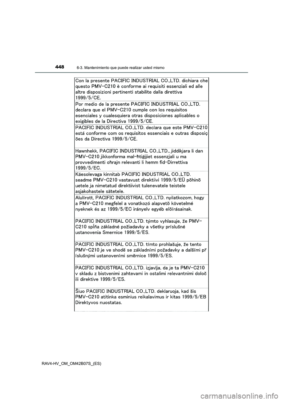 TOYOTA RAV4 HYBRID 2017  Manual del propietario (in Spanish) 4486-3. Mantenimiento que puede realizar usted mismo
RAV4-HV_OM_OM42B07S_(ES) 