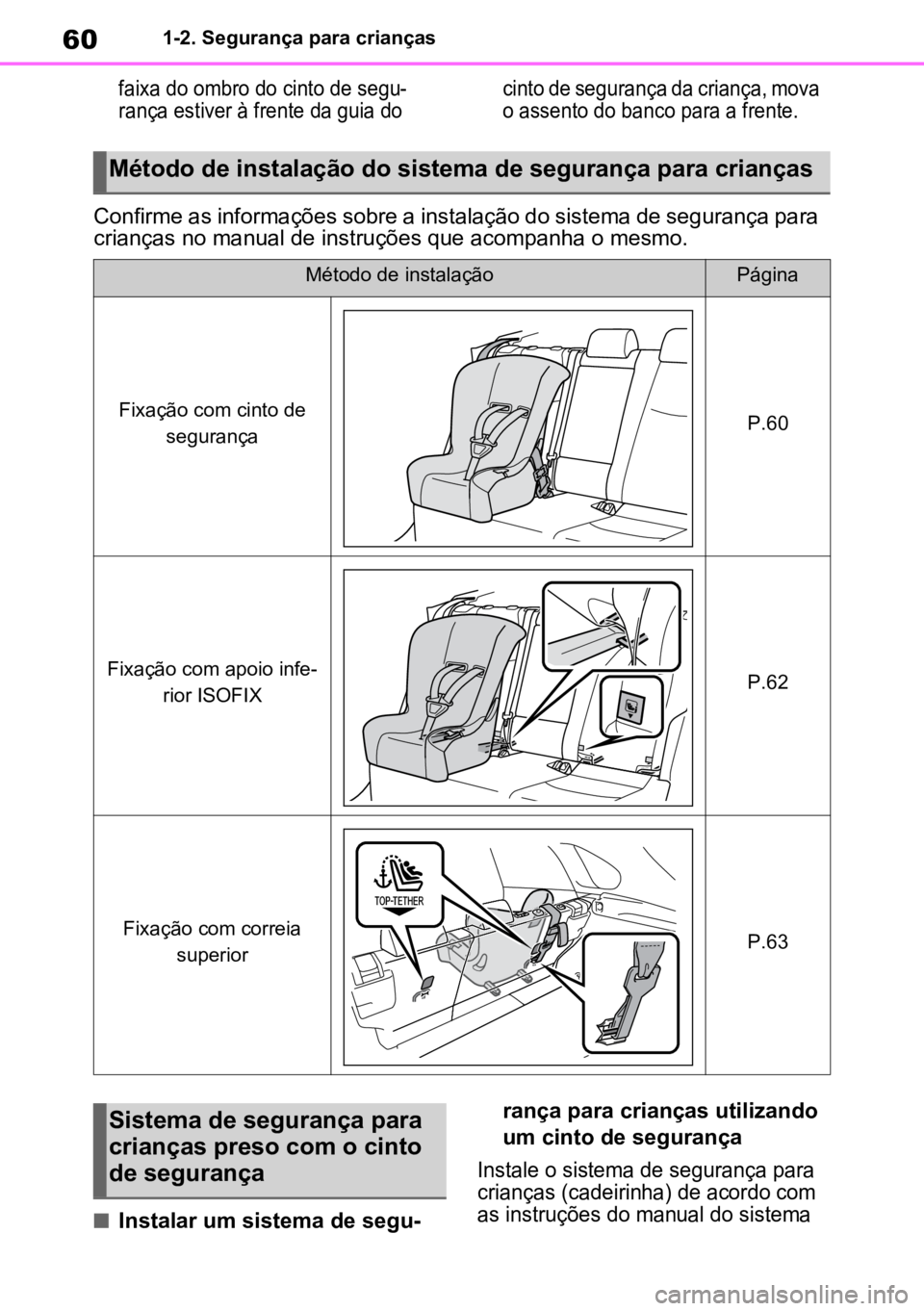 TOYOTA RAV4 PLUG-IN HYBRID 2022  Manual de utilização (in Portuguese) 601-2. Segurança para crianças

faixa do ombro do cinto de segu-
rança estiver à frente da guia do  cinto de segurança da criança, mova 
o assento do banco para a frente.

Confirme as informaç