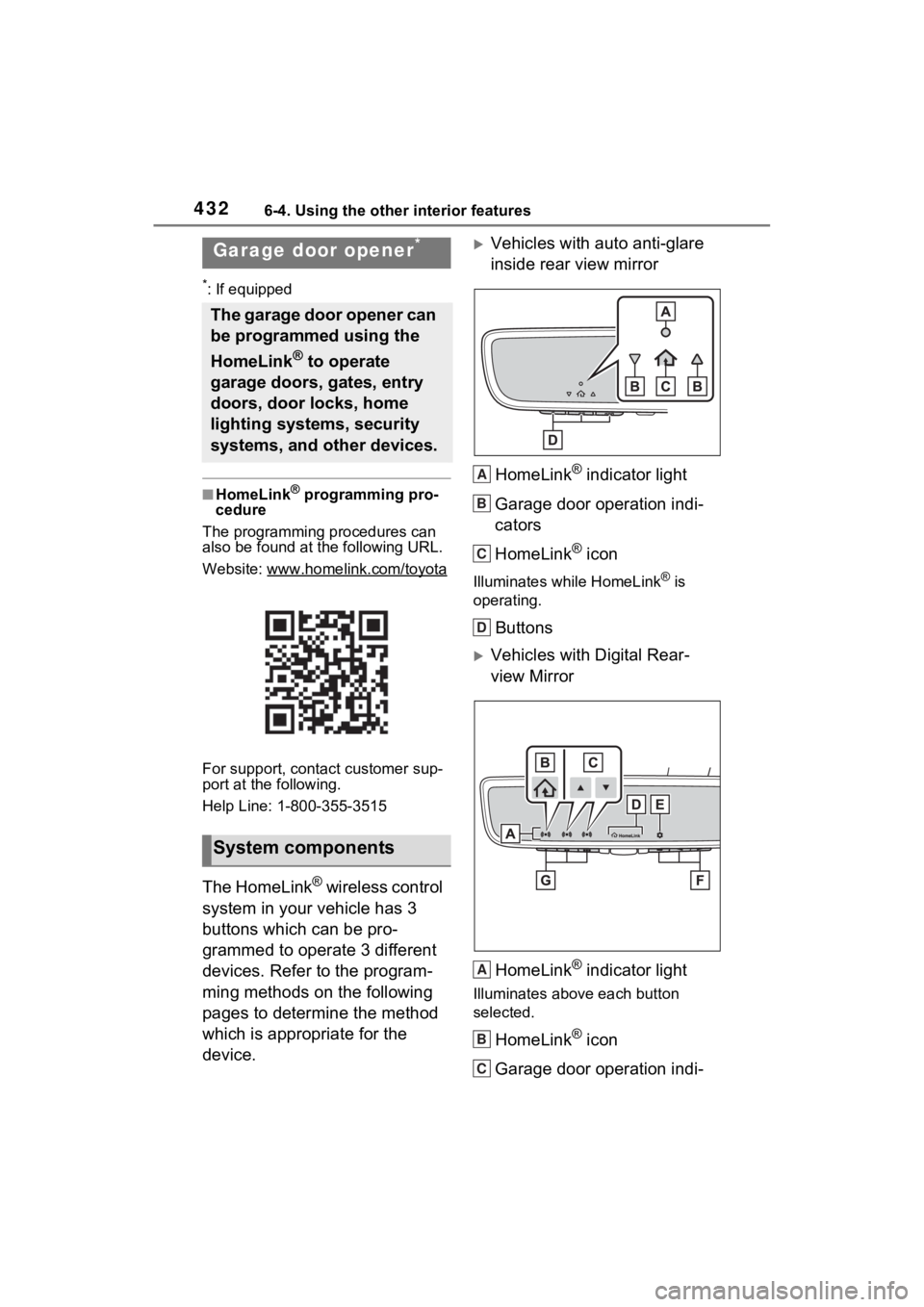 TOYOTA RAV4 PRIME 2022 Owners Manual 4326-4. Using the other interior features
*: If equipped
■HomeLink® programming pro-
cedure
The programming procedures can
also be found at the following URL.
Website: www.hom elink.com/toyota
For TOYOTA RAV4 PRIME 2022 Owners Manual 4326-4. Using the other interior features
*: If equipped
■HomeLink® programming pro-
cedure
The programming procedures can
also be found at the following URL.
Website: www.hom elink.com/toyota
For