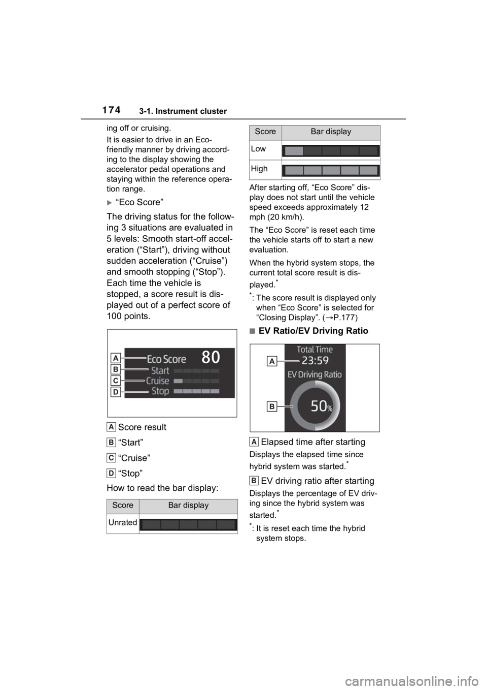 TOYOTA RAV4 PRIME 2021 Owners Manual 1743-1. Instrument cluster
ing off or cruising.
It is easier to drive in an Eco-
friendly manner by driving accord-
ing to the display showing the
accelerator pedal operations and
staying within the TOYOTA RAV4 PRIME 2021 Owners Manual 1743-1. Instrument cluster
ing off or cruising.
It is easier to drive in an Eco-
friendly manner by driving accord-
ing to the display showing the
accelerator pedal operations and
staying within the