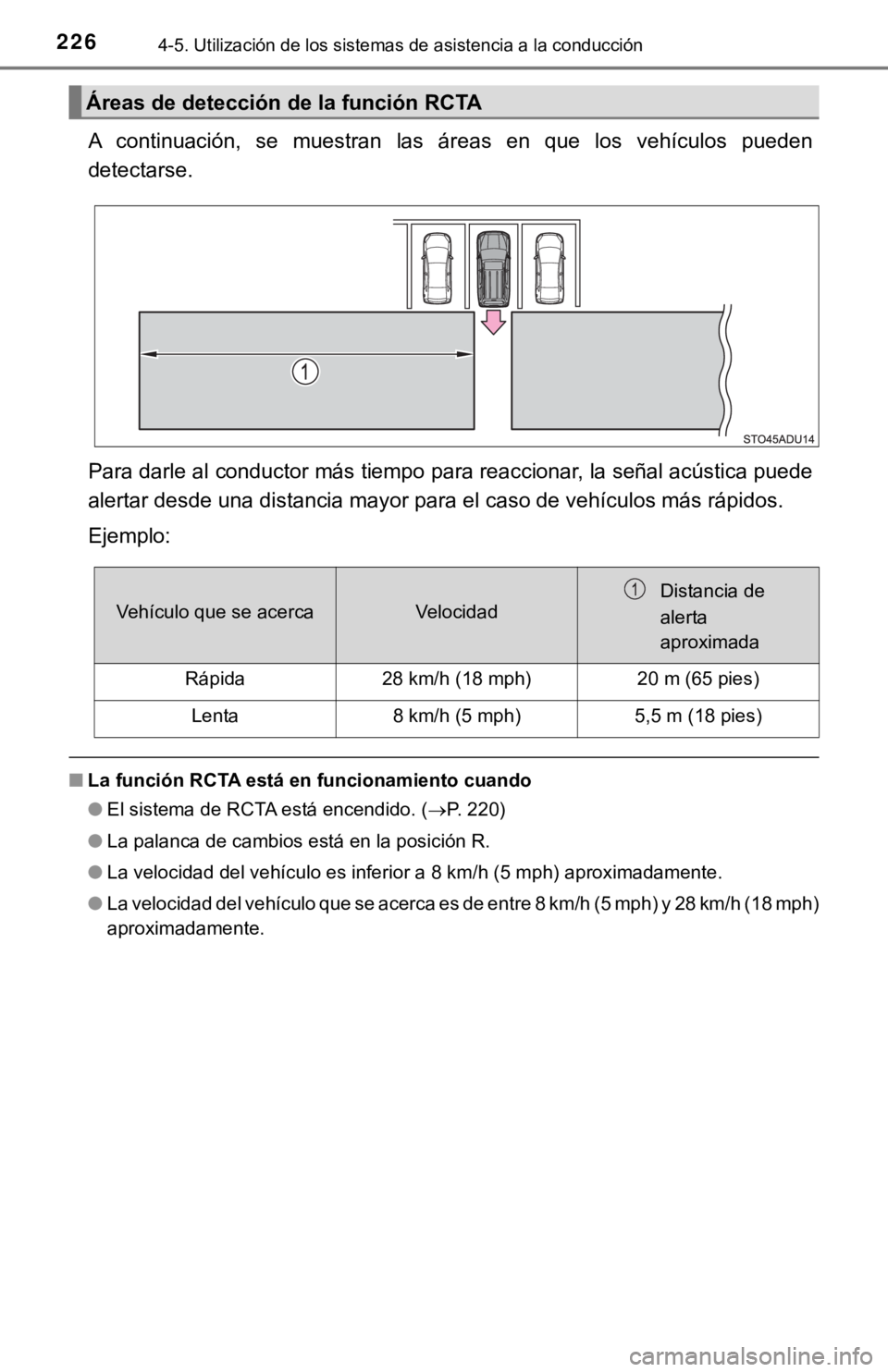 TOYOTA SEQUOIA 2019 Manual del propietario (in Spanish) 2264-5. Utilización de los sistemas de asistencia a la conducción
A continuación, se muestran las áreas en que los vehículos pueden
detectarse.
Para darle al conductor más tiempo para TOYOTA SEQUOIA 2019 Manual del propietario (in Spanish) 2264-5. Utilización de los sistemas de asistencia a la conducción
A continuación, se muestran las áreas en que los vehículos pueden
detectarse.
Para darle al conductor más tiempo para