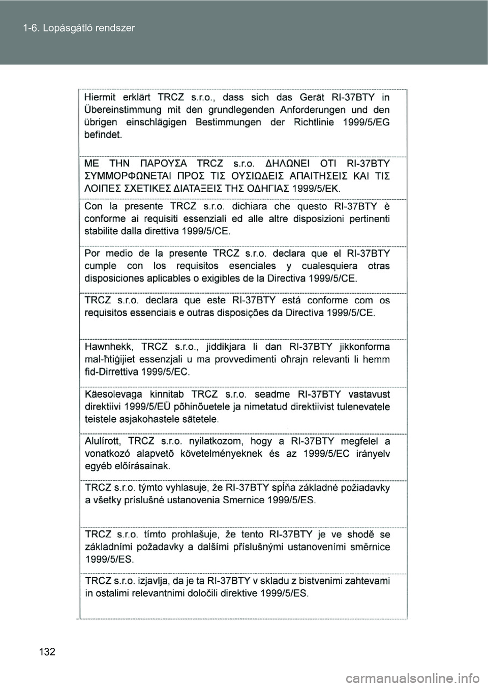 TOYOTA VERSO 2017  Kezelési útmutató (in Hungarian) 132
1-6. Lopásgátló rendszer 