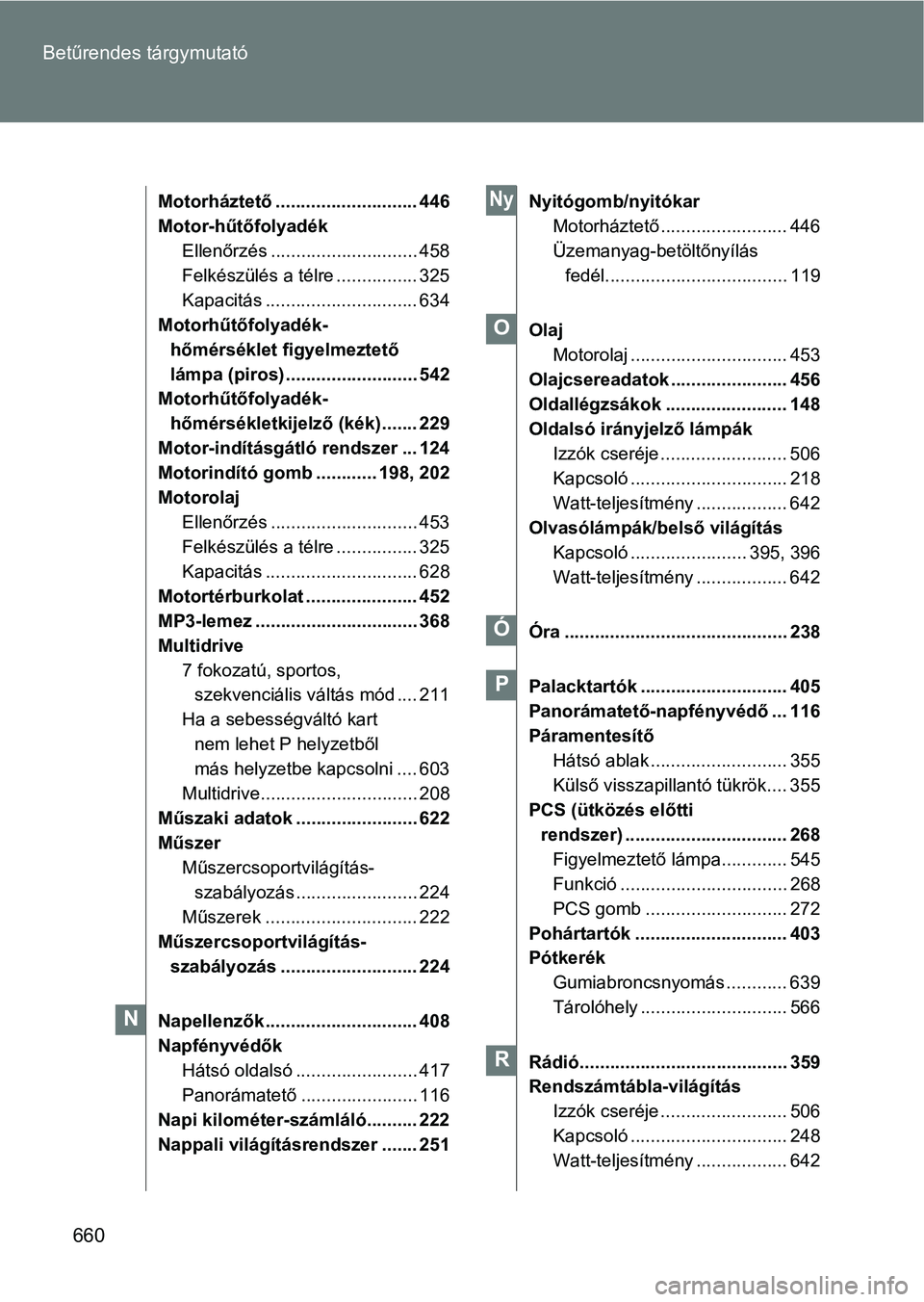 TOYOTA VERSO 2017 Kezelési útmutató (in Hungarian) 660
Betűrendes tárgymutató
Motorháztető ............................ 446
Motor-hűtőfolyadék
Ellenőrzés ............................. 458
Felkészülés a télre ................ 325
Kapacit TOYOTA VERSO 2017 Kezelési útmutató (in Hungarian) 660
Betűrendes tárgymutató
Motorháztető ............................ 446
Motor-hűtőfolyadék
Ellenőrzés ............................. 458
Felkészülés a télre ................ 325
Kapacit