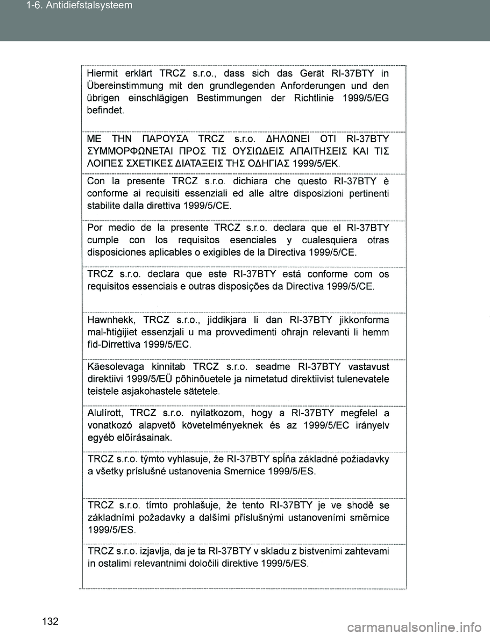 TOYOTA VERSO 2017  Instructieboekje (in Dutch) 132 1-6. Antidiefstalsysteem
VERSO_EE_OM64517E
VERSO_OM_Europe_OM64517E.book  Page 132  Wednesday, December 14, 2016  3:33 PM 