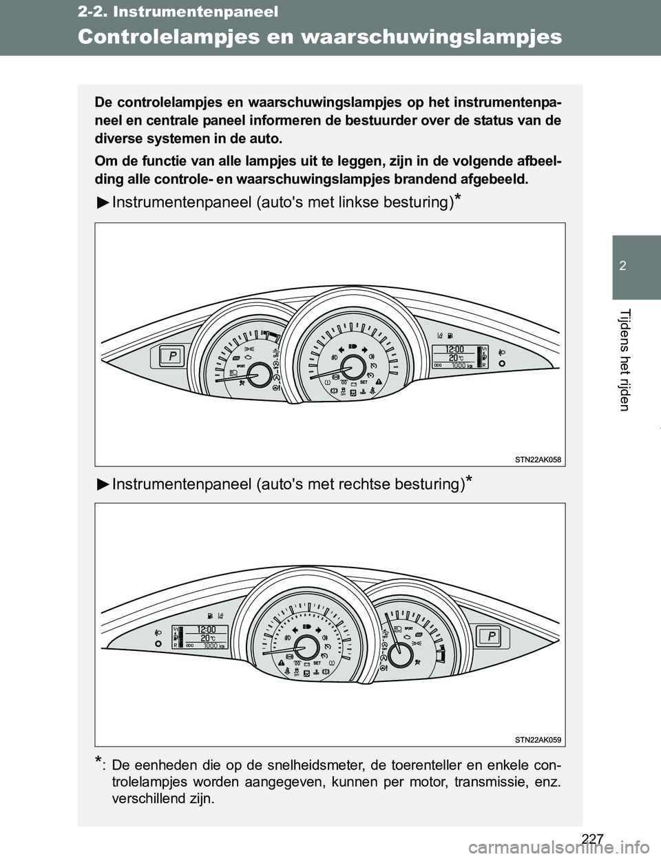 TOYOTA VERSO 2017 Instructieboekje (in Dutch) 227
2-2. Instrumentenpaneel
2
Tijdens het rijden
VERSO_EE_OM64517E
Controlelampjes en waarschuwingslampjes
De controlelampjes en waarschuwingslampjes op het instrumentenpa-
neel en centrale pane TOYOTA VERSO 2017 Instructieboekje (in Dutch) 227
2-2. Instrumentenpaneel
2
Tijdens het rijden
VERSO_EE_OM64517E
Controlelampjes en waarschuwingslampjes
De controlelampjes en waarschuwingslampjes op het instrumentenpa-
neel en centrale pane
