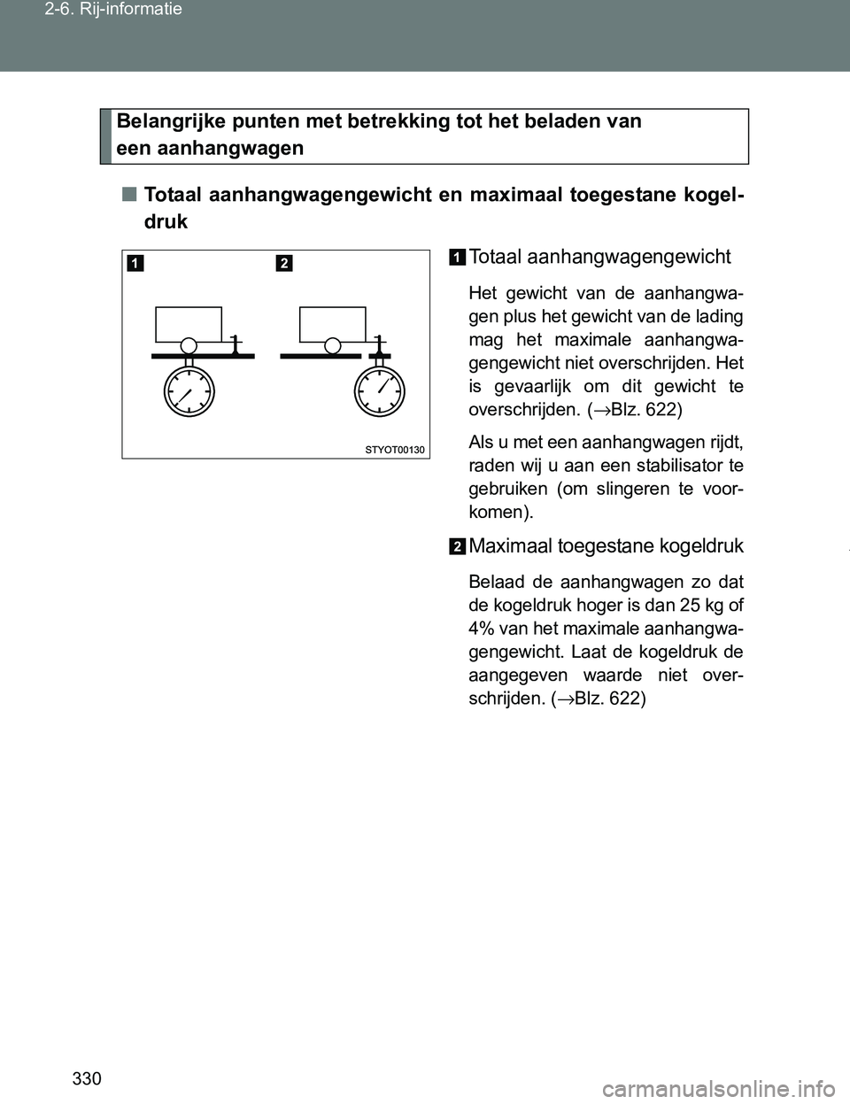 TOYOTA VERSO 2017  Instructieboekje (in Dutch) 330 2-6. Rij-informatie
VERSO_EE_OM64517E
Belangrijke punten met betrekking tot het beladen van 
een aanhangwagen
■Totaal  aanhangwagengewicht  en  maximaal  toegestane  kogel-
druk
Totaal aanhangwa
