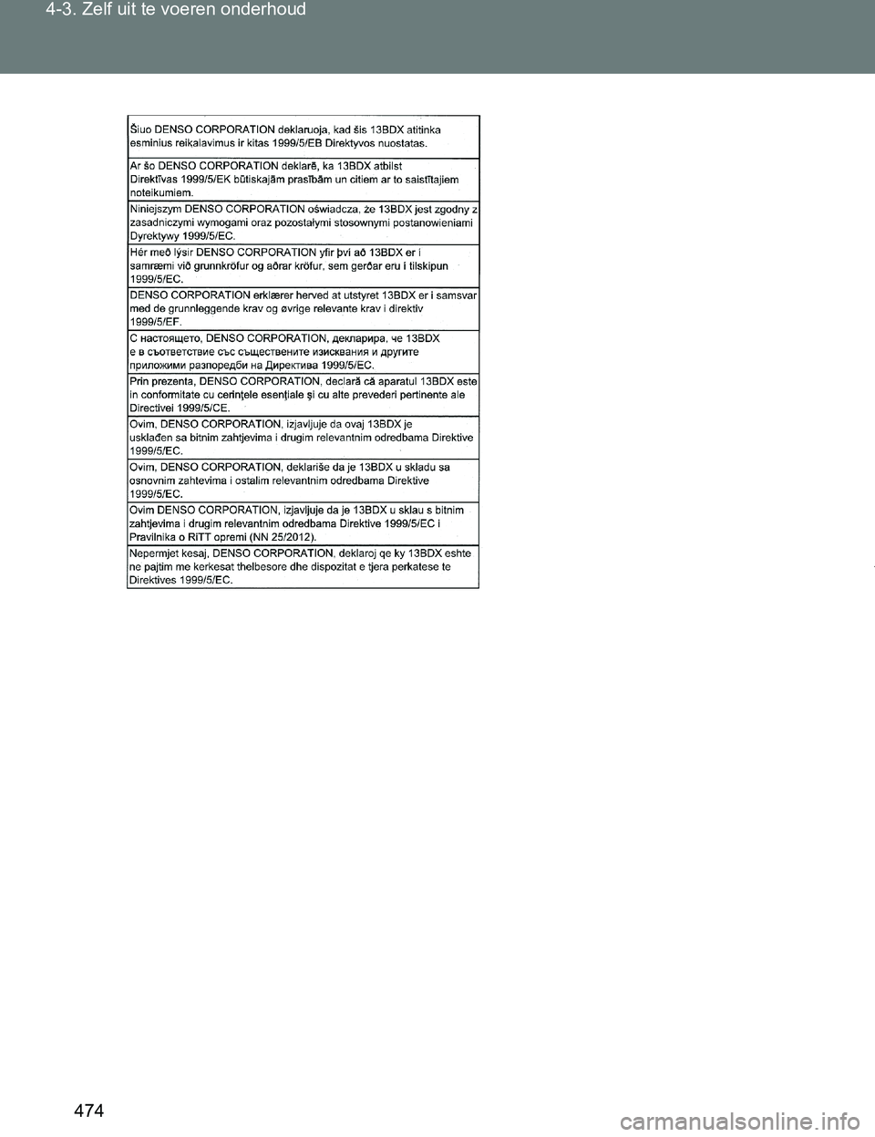 TOYOTA VERSO 2017 Instructieboekje (in Dutch) 474 4-3. Zelf uit te voeren onderhoud
VERSO_EE_OM64517E
VERSO_OM_Europe_OM64517E.book Page 474 Wednesday, December 14, 2016 3:33 PM TOYOTA VERSO 2017 Instructieboekje (in Dutch) 474 4-3. Zelf uit te voeren onderhoud
VERSO_EE_OM64517E
VERSO_OM_Europe_OM64517E.book Page 474 Wednesday, December 14, 2016 3:33 PM