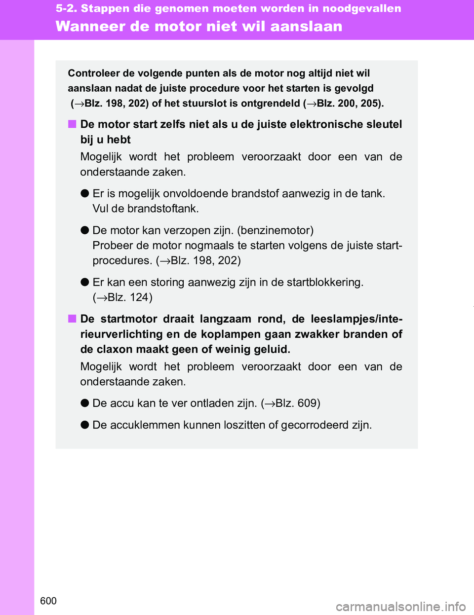 TOYOTA VERSO 2017  Instructieboekje (in Dutch) 600
5-2. Stappen die genomen moeten worden in noodgevallen
VERSO_EE_OM64517E
Wanneer de motor niet wil aanslaan
Controleer de volgende punten als de motor nog altijd niet wil 
aanslaan nadat de juiste