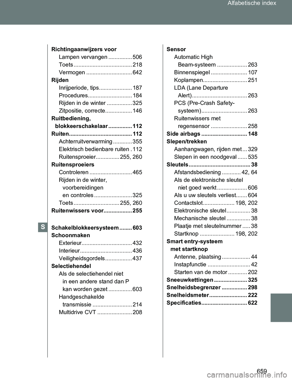TOYOTA VERSO 2017 Instructieboekje (in Dutch) 659 Alfabetische index
VERSO_EE_OM64517E
Richtingaanwijzers voor
Lampen vervangen ............... 506
Toets ..................................... 218
Vermogen ............................. 642
Rijden
TOYOTA VERSO 2017 Instructieboekje (in Dutch) 659 Alfabetische index
VERSO_EE_OM64517E
Richtingaanwijzers voor
Lampen vervangen ............... 506
Toets ..................................... 218
Vermogen ............................. 642
Rijden