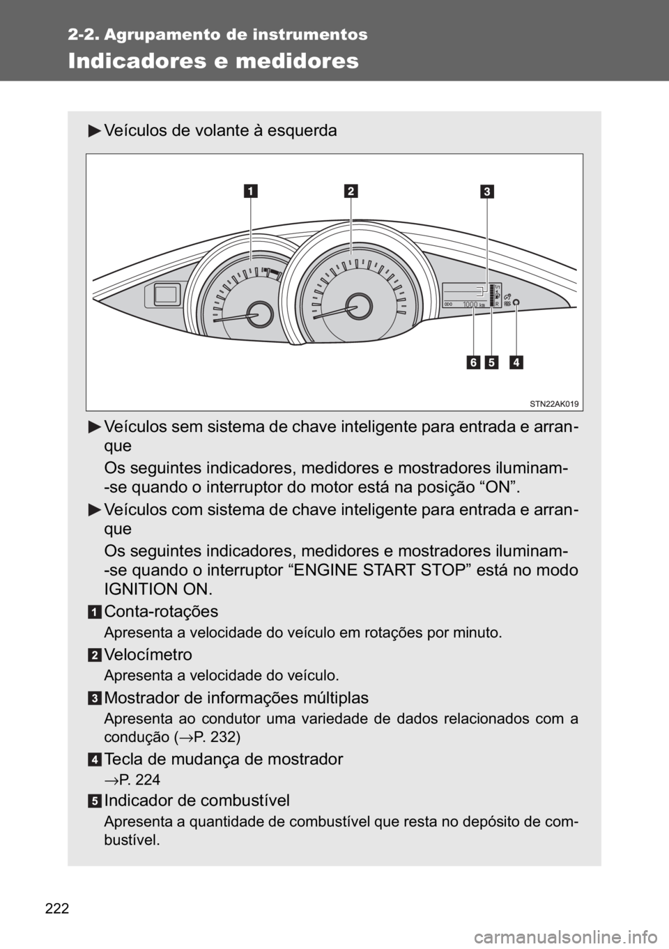TOYOTA VERSO 2017  Manual de utilização (in Portuguese) ���
2-2. Agrupamento de instrumentos
Indicadores e medidores
�9�H�t�F�X�O�R�V��G�H��Y�R�O�D�Q�W�H��j��H�V�T�X�H�U�G�D
�9�H�t�F�X�O�R�V��V�H�P��V�L�V�W�H�P�D��G�H��F�K�D�Y�H��L�Q�W�H�O�L�J�