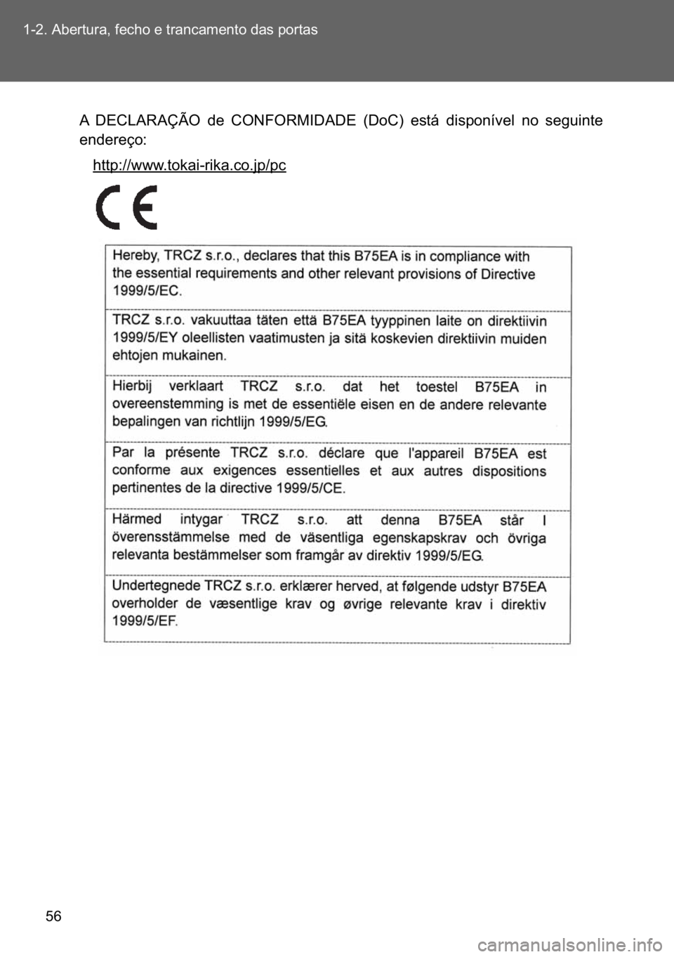 TOYOTA VERSO 2017  Manual de utilização (in Portuguese) �� ������$�E�H�U�W�X�U�D���I�H�F�K�R��H��W�U�D�Q�F�D�P�H�Q�W�R��G�D�V��S�R�U�W�D�V
�$� ��(�&�/�$�5�$�d�­�2� �G�H� �&�2�1�)�2�5�0�,��$��(� ���R�&�� �H�V�W�i� �G�L�V�S�R�Q�t�Y�