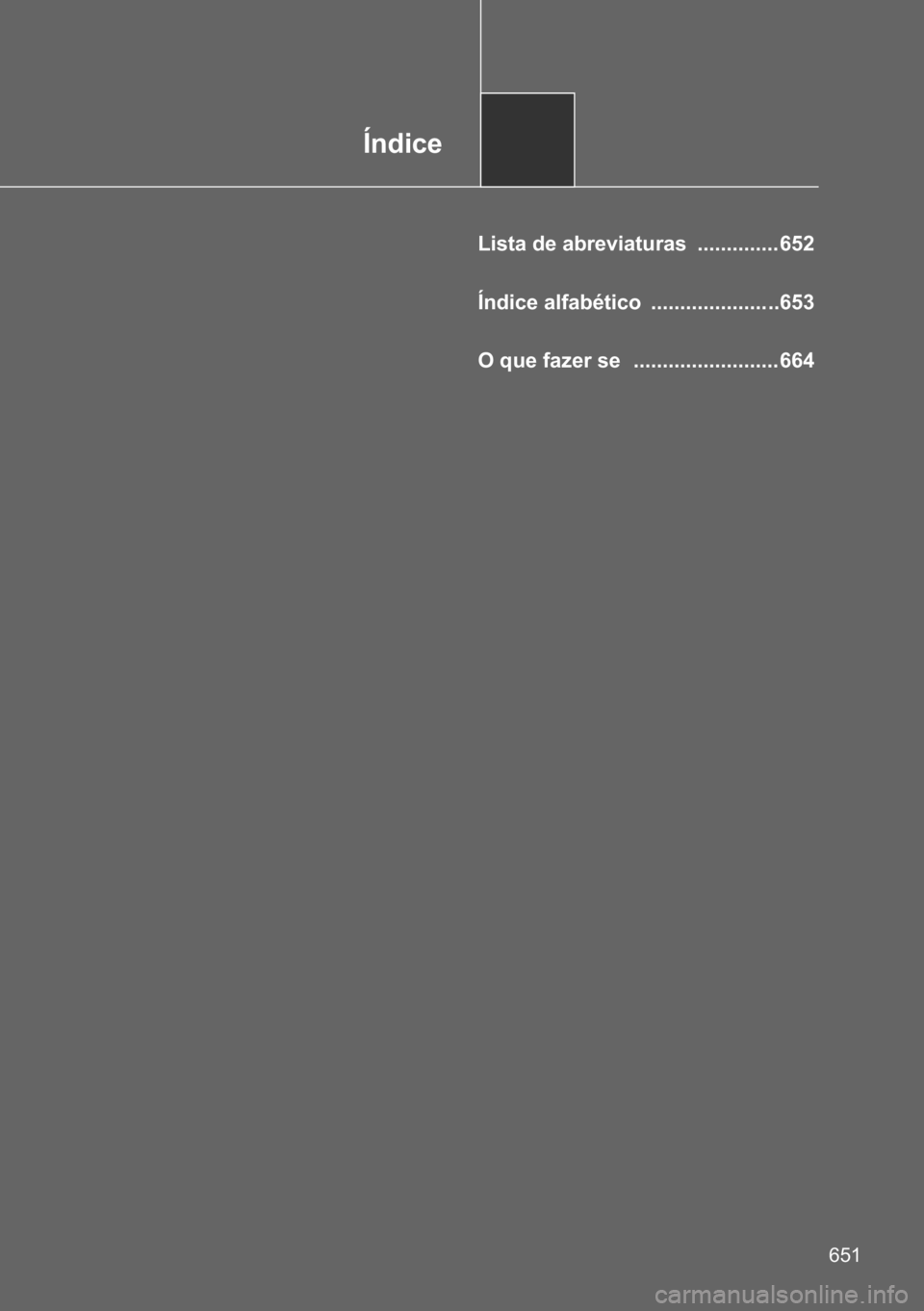 TOYOTA VERSO 2017  Manual de utilização (in Portuguese) �Ë�Q�G�L�F�H
���
�/�L�V�W�D��G�H��D�E�U�H�Y�L�D�W�X�U�D�V� �������������� ���
�