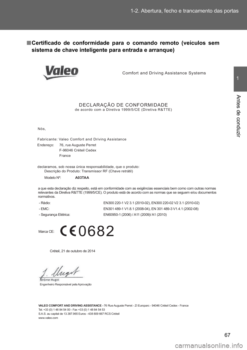 TOYOTA VERSO 2017  Manual de utilização (in Portuguese) �� ������$�E�H�U�W�X�U�D���I�H�F�K�R��H��W�U�D�Q�F�D�P�H�Q�W�R��G�D�V��S�R�U�W�D�V
�
�$�Q�W�H�V��G�H��F�R�Q�G�X�]�L�U
n
nn n�&�H�U�W�L�I�L�F�D�G�R� �G�H� �F�R�Q�I�R�U�P�L�G�D�G�H� �