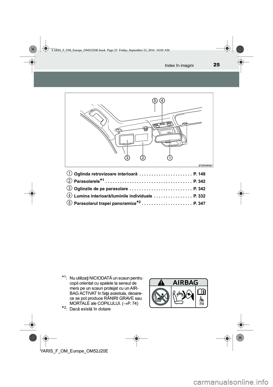 TOYOTA YARIS 2016 Manual de utilizare (in Romanian) 25Index în imagini
YARIS_F_OM_Europe_OM52J20EOglinda retrovizoare interioară . . . . . . . . . . . . . . . . . . . . . . P. 148
Parasolarele
*1 . . . . . . . . . . . . . . . . . . . . . . . . . . . TOYOTA YARIS 2016 Manual de utilizare (in Romanian) 25Index în imagini
YARIS_F_OM_Europe_OM52J20EOglinda retrovizoare interioară . . . . . . . . . . . . . . . . . . . . . . P. 148
Parasolarele
*1 . . . . . . . . . . . . . . . . . . . . . . . . . . .