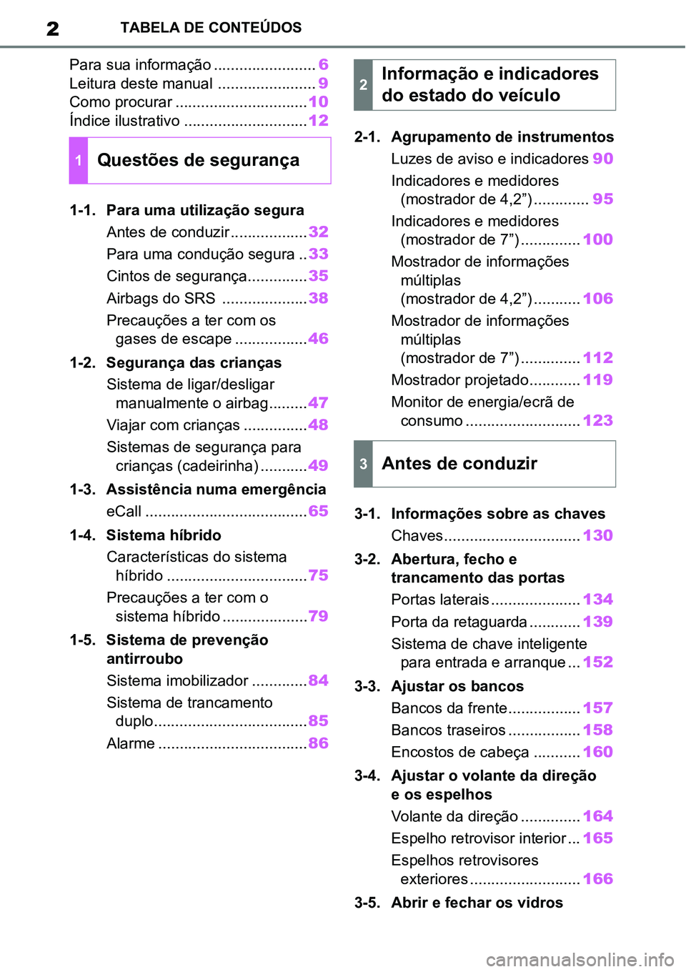 TOYOTA YARIS CROSS 2022  Manual de utilização (in Portuguese) 2TABELA DE CONTEÚDOS
Para sua informação ........................6
Leitura deste manual .......................9
Como procurar ...............................10
Índice ilustrativo ................