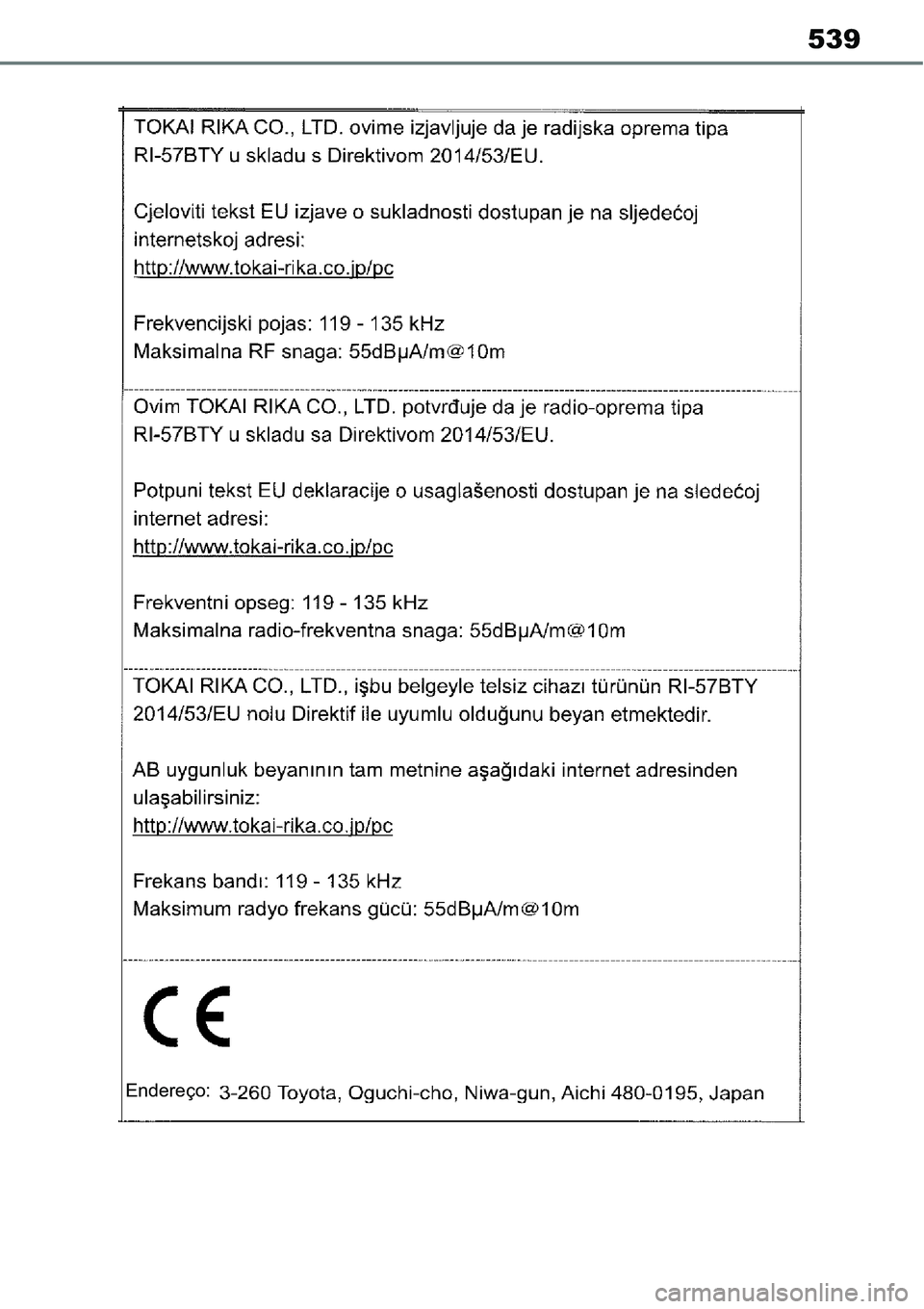 TOYOTA YARIS CROSS 2022 Manual de utilização (in Portuguese) 539
Endereço: TOYOTA YARIS CROSS 2022 Manual de utilização (in Portuguese) 539
Endereço: