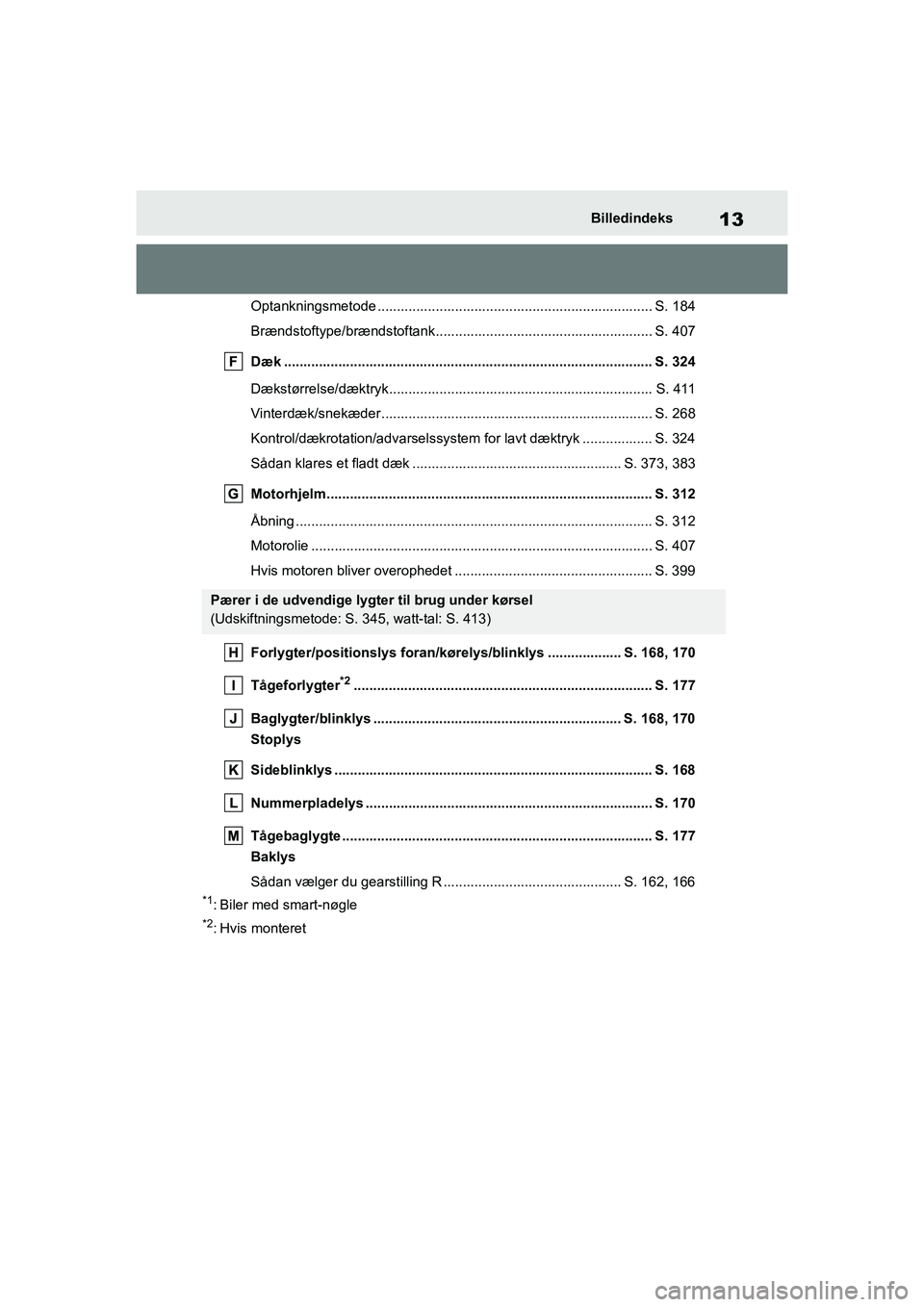 TOYOTA YARIS HATCHBACK 2021 Brugsanvisning (in Danish) 13
YARIS(HB) Owners Manual_Europe_MK0001_da
Billedindeks
Optankningsmetode ....................................................................... S. 184
Brændstoftype/brændstoftank................ TOYOTA YARIS HATCHBACK 2021 Brugsanvisning (in Danish) 13
YARIS(HB) Owners Manual_Europe_MK0001_da
Billedindeks
Optankningsmetode ....................................................................... S. 184
Brændstoftype/brændstoftank................