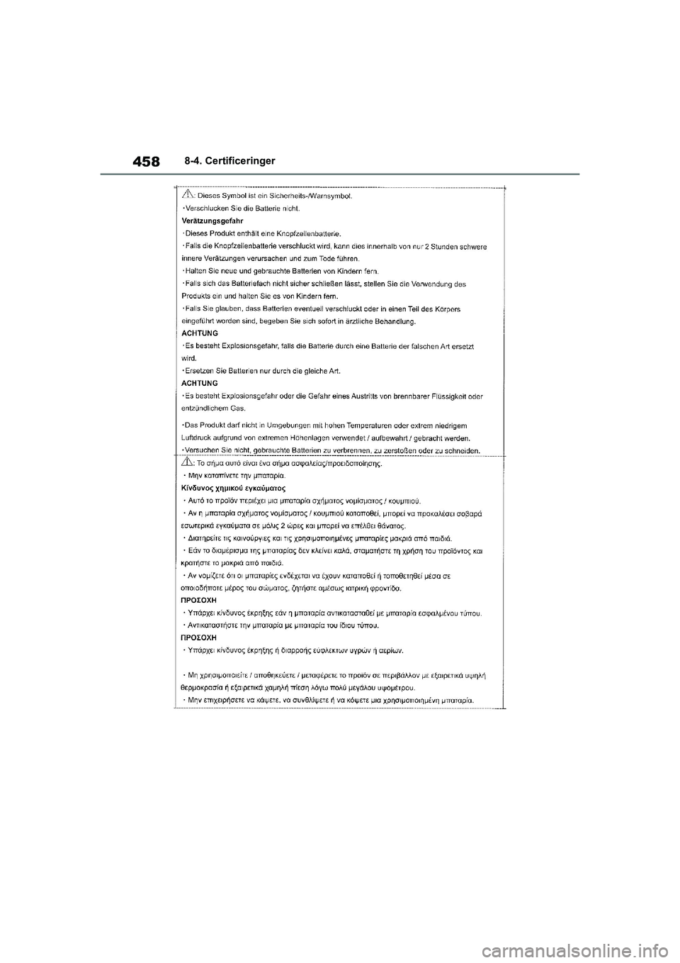 TOYOTA YARIS HATCHBACK 2021  Brugsanvisning (in Danish) 458
YARIS(HB) Owners Manual_Europe_MK0001_da
8-4. Certificeringer
YARIS(HB)_OM_Europe_OMK0001DK.book  Page 458  Tuesday, March 2, 2021  9:30 AM 