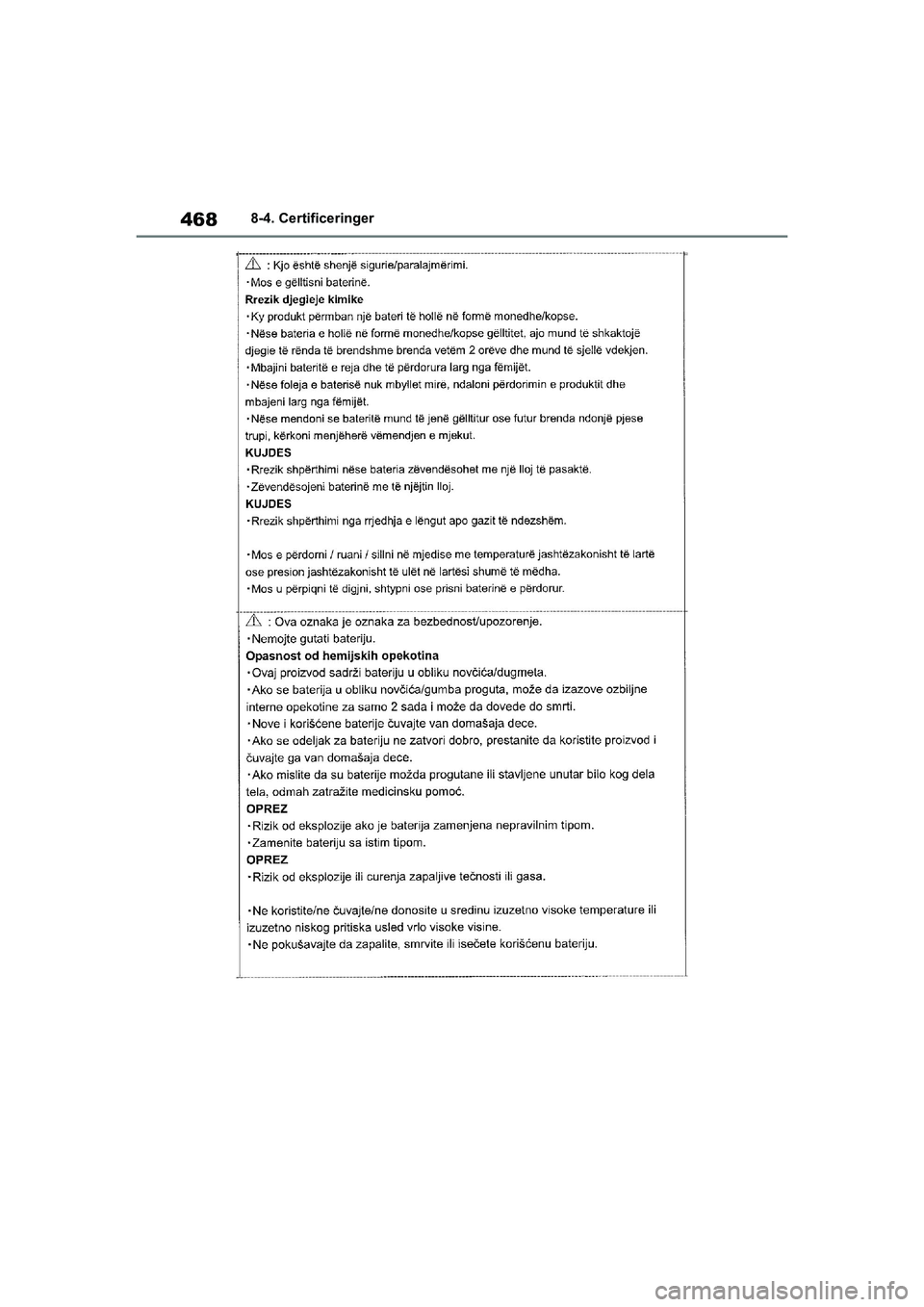 TOYOTA YARIS HATCHBACK 2021  Brugsanvisning (in Danish) 468
YARIS(HB) Owners Manual_Europe_MK0001_da
8-4. Certificeringer
YARIS(HB)_OM_Europe_OMK0001DK.book  Page 468  Tuesday, March 2, 2021  9:30 AM 